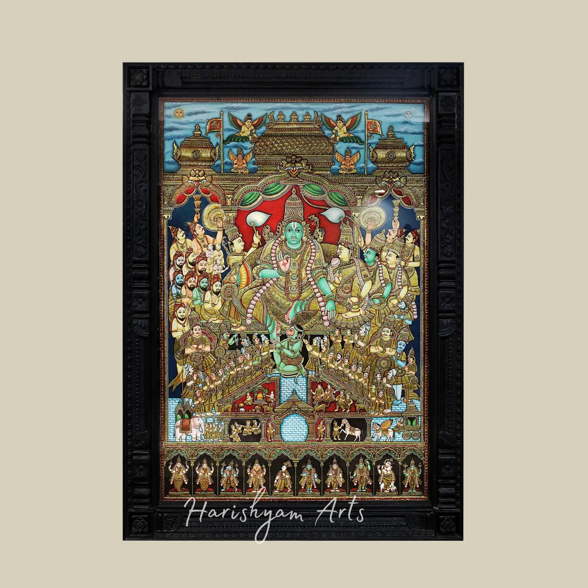 82" Sri Rama Pattabhishekam Tanjore Painting Depicting Coronation Ceremony