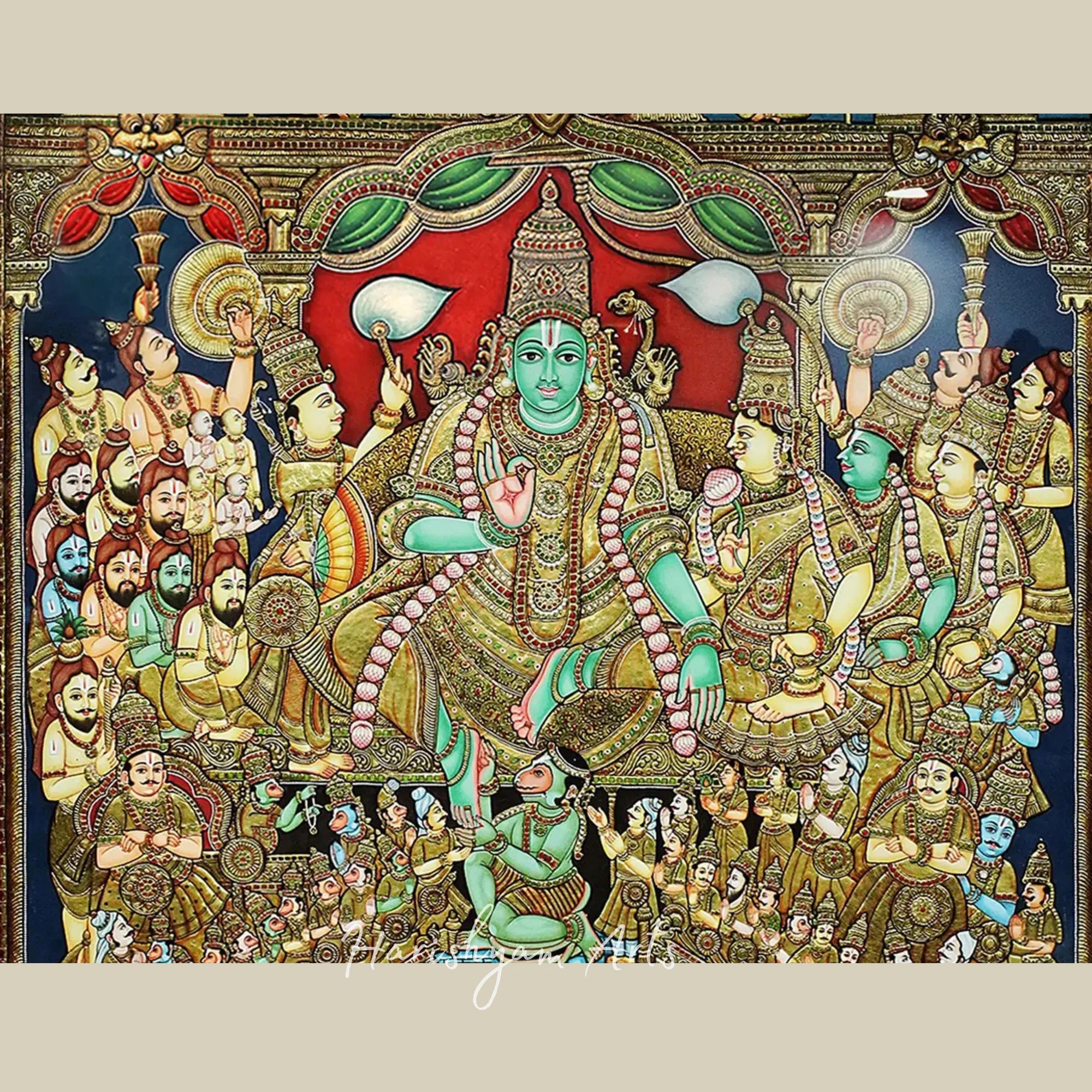 82" Sri Rama Pattabhishekam Tanjore Painting Depicting Coronation Ceremony