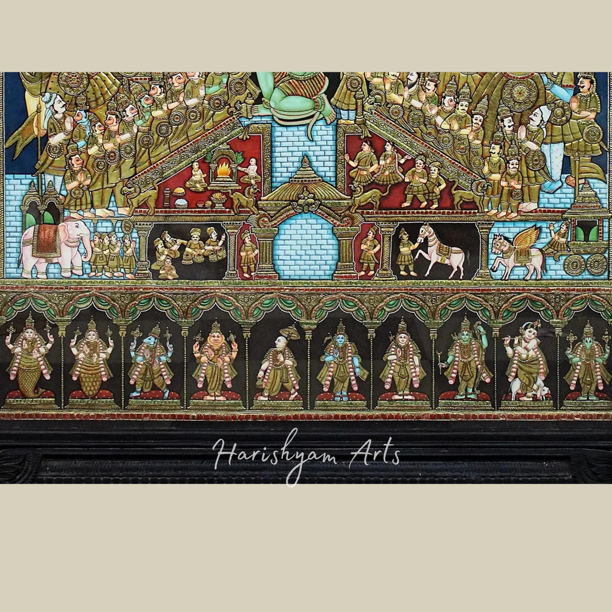 82" Sri Rama Pattabhishekam Tanjore Painting Depicting Coronation Ceremony