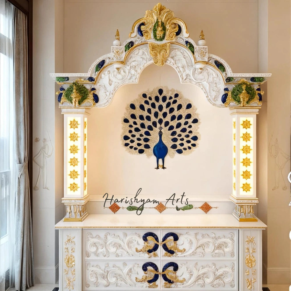 84" Regal Peacock Handcrafted Marble Home Temple