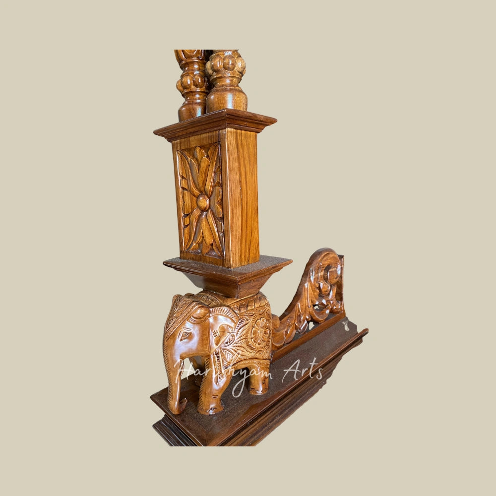 84" Carved Teak Wood Mandir with Satvik, Kalash And Storage Unit4