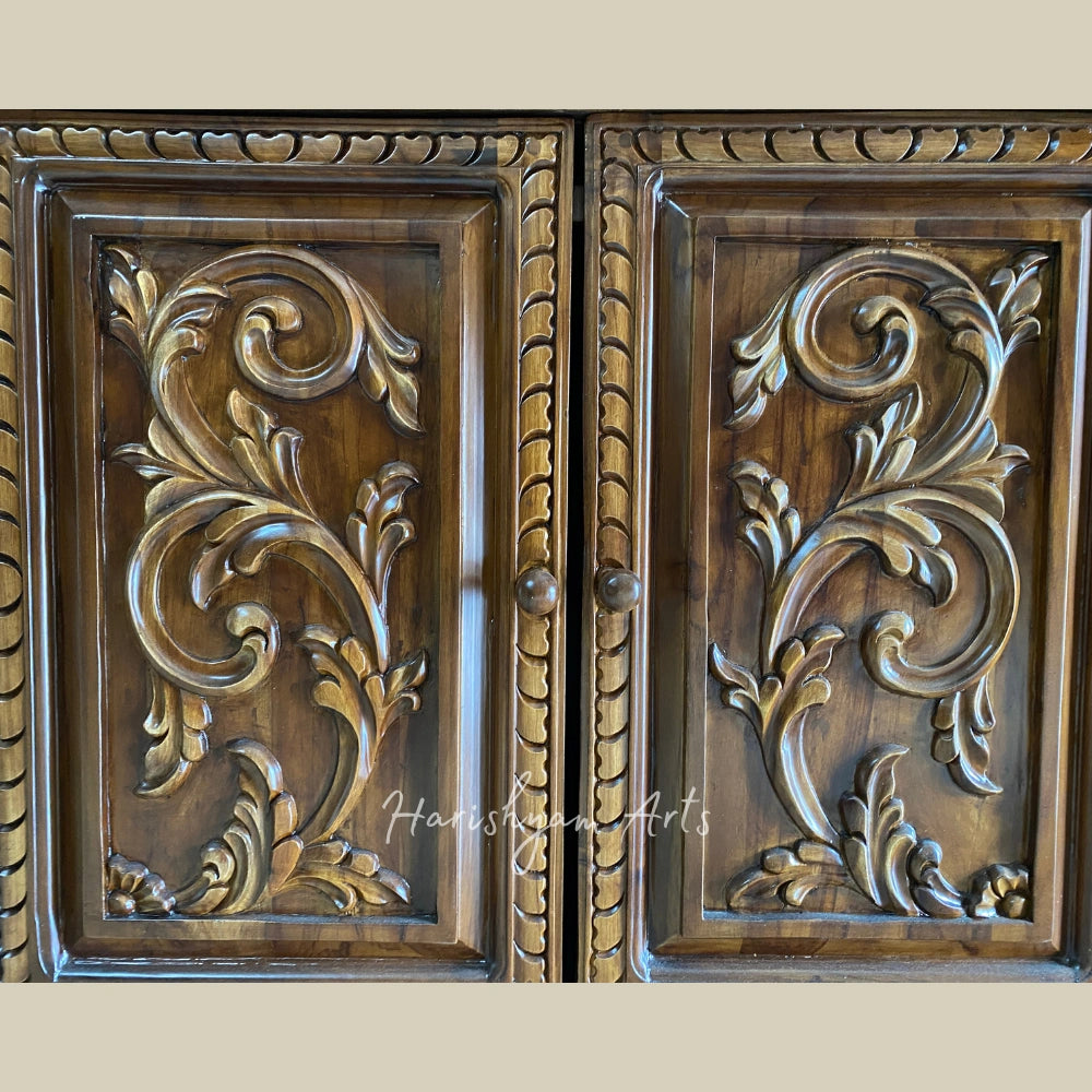 84" Carved Teak Wood Mandir with Satvik, Kalash And Storage Unit5