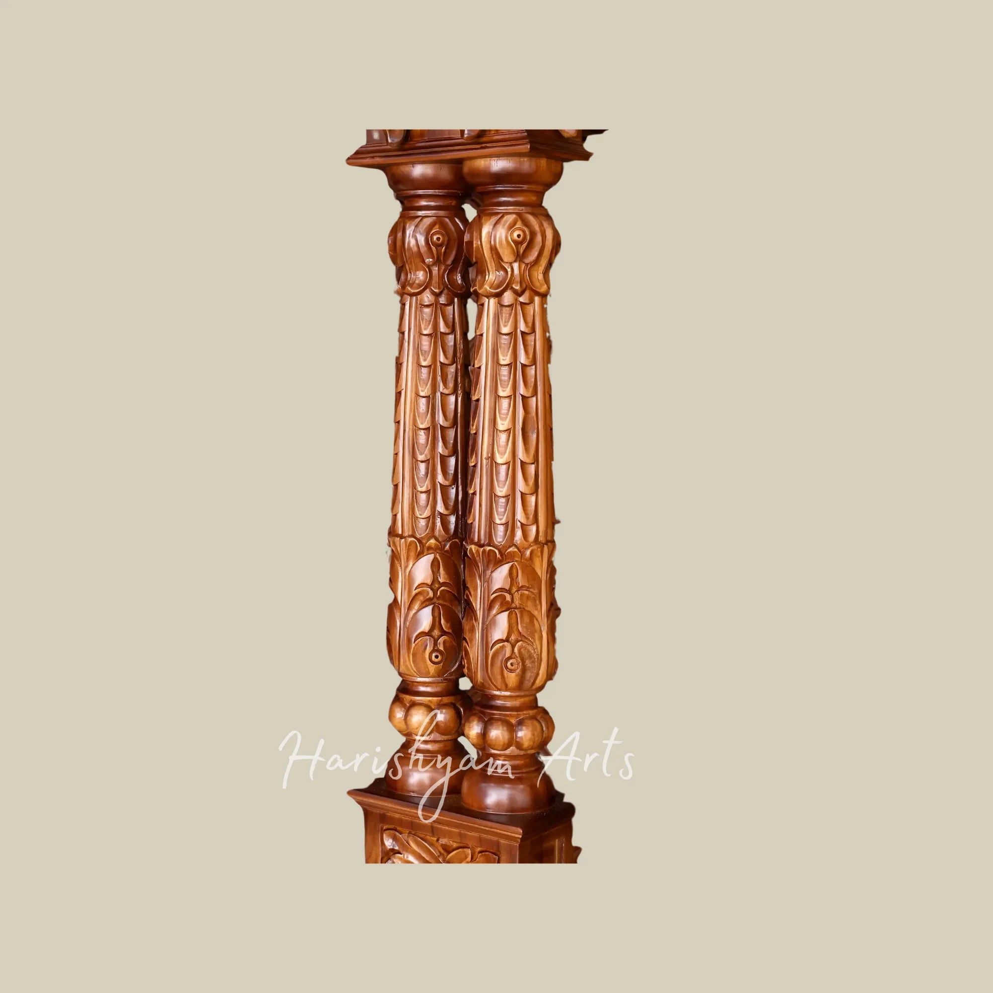 84" Extra Large Handcrafted Teak Wood Home Temple with Intricate Jali Work Ornate Pillars and Spacious Storage