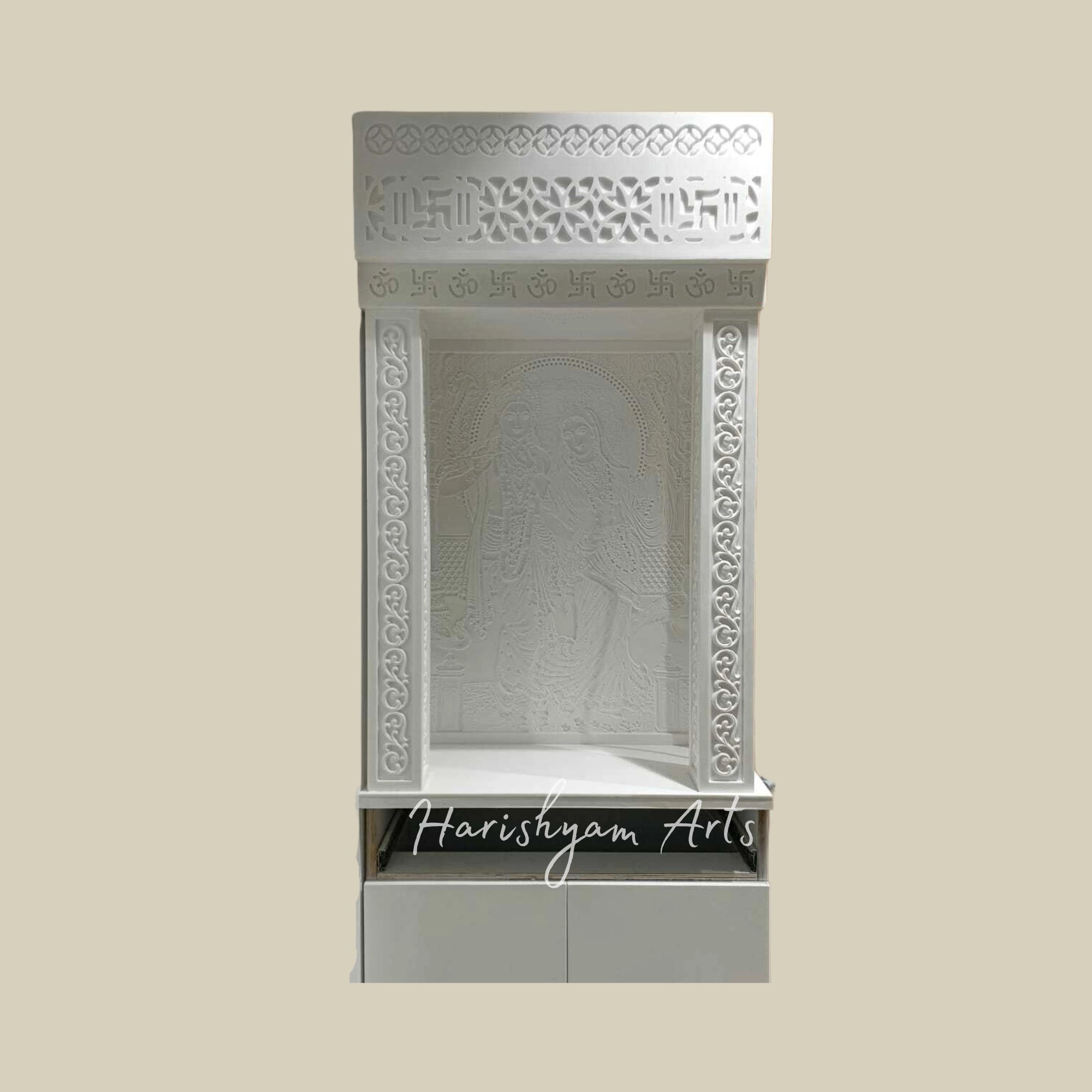 84" Corian Temple with Backlit Radha Krishna Wall