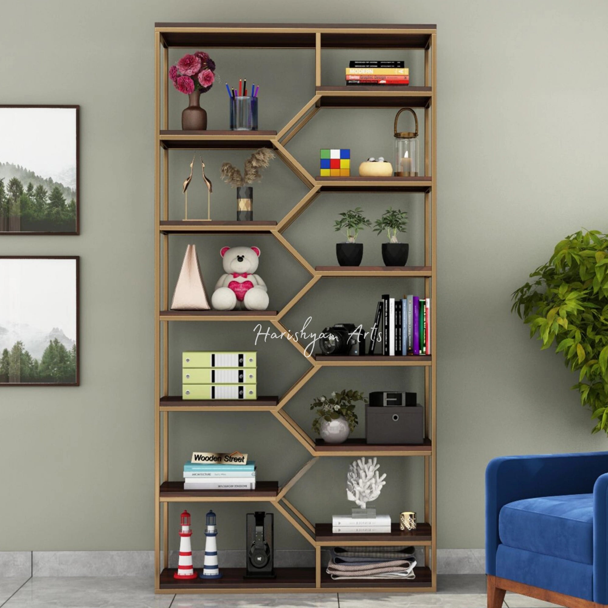 85" Modern Walnut Wood Bookshelf