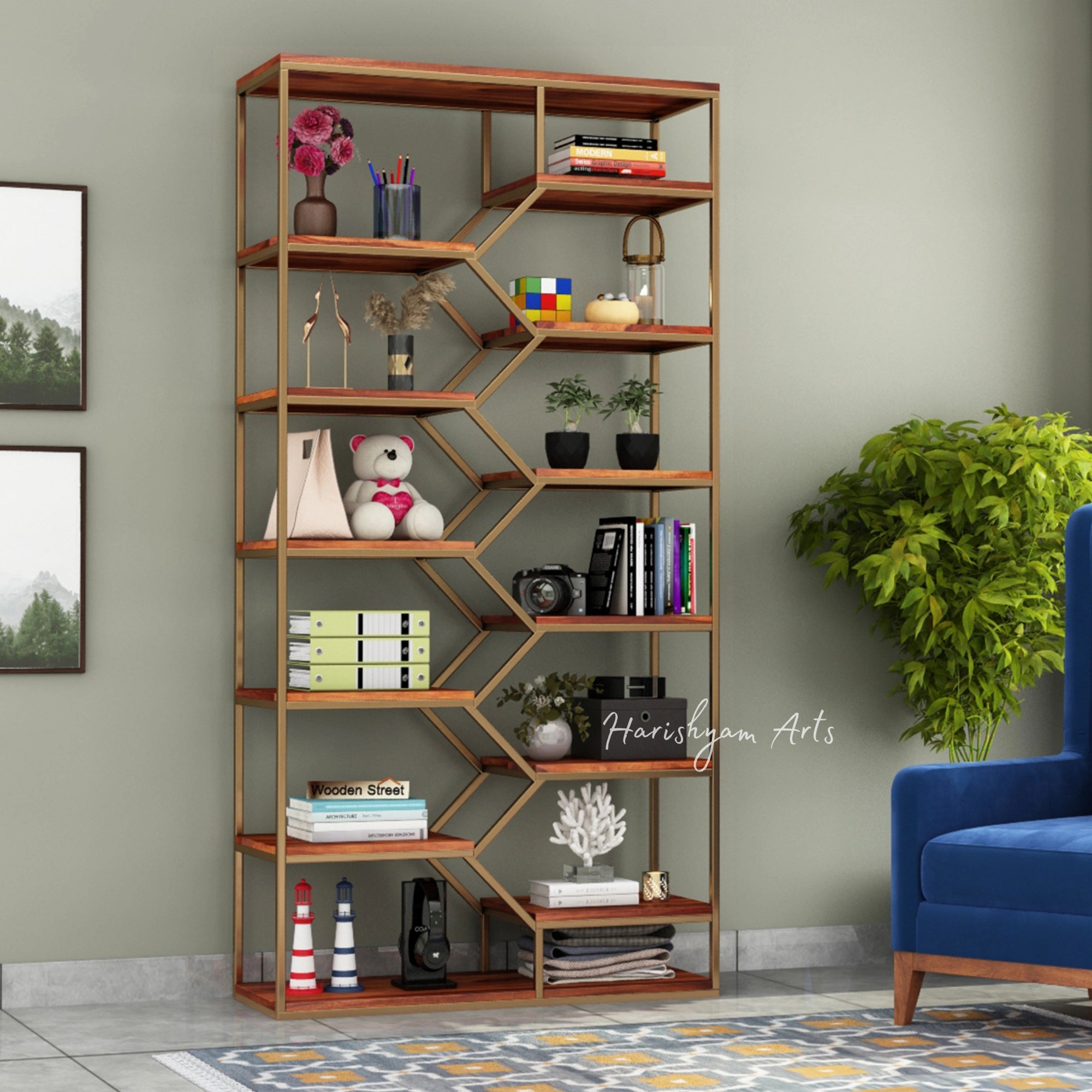 85" Modern Walnut Wood Bookshelf