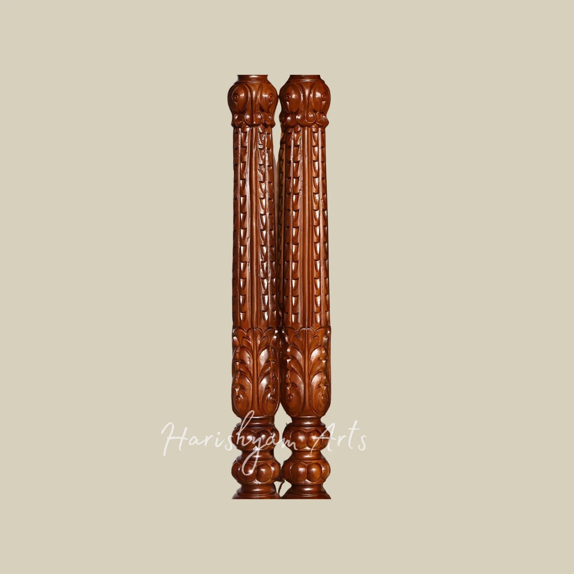 85" Traditional Wooden Pooja Mandir with Decorative Spires and Carved Storage Drawers for Home Temple