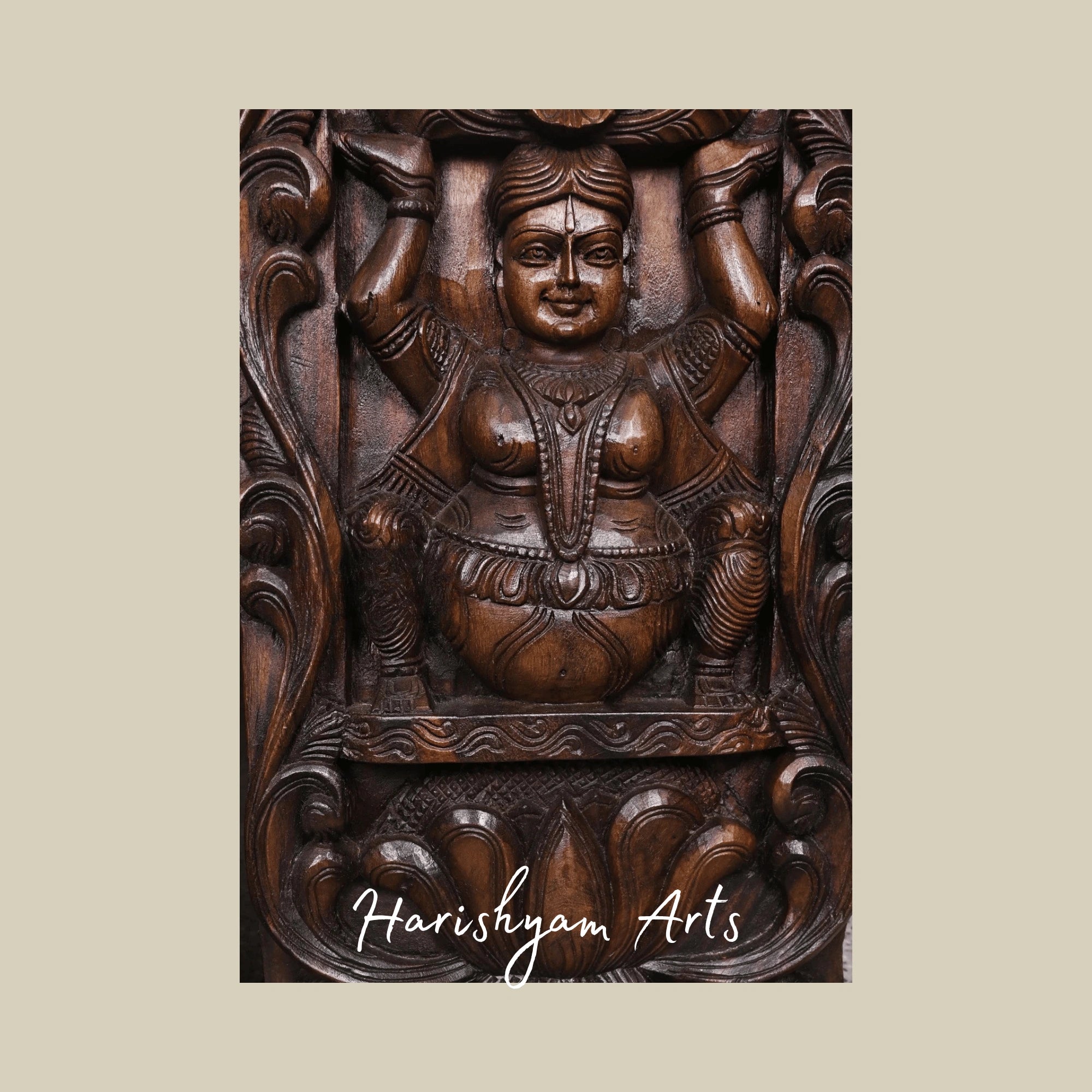 72" Goddess Lakshmi Wooden Wall Panel – Handcrafted Prosperity & Wealth Carving for Home Décor