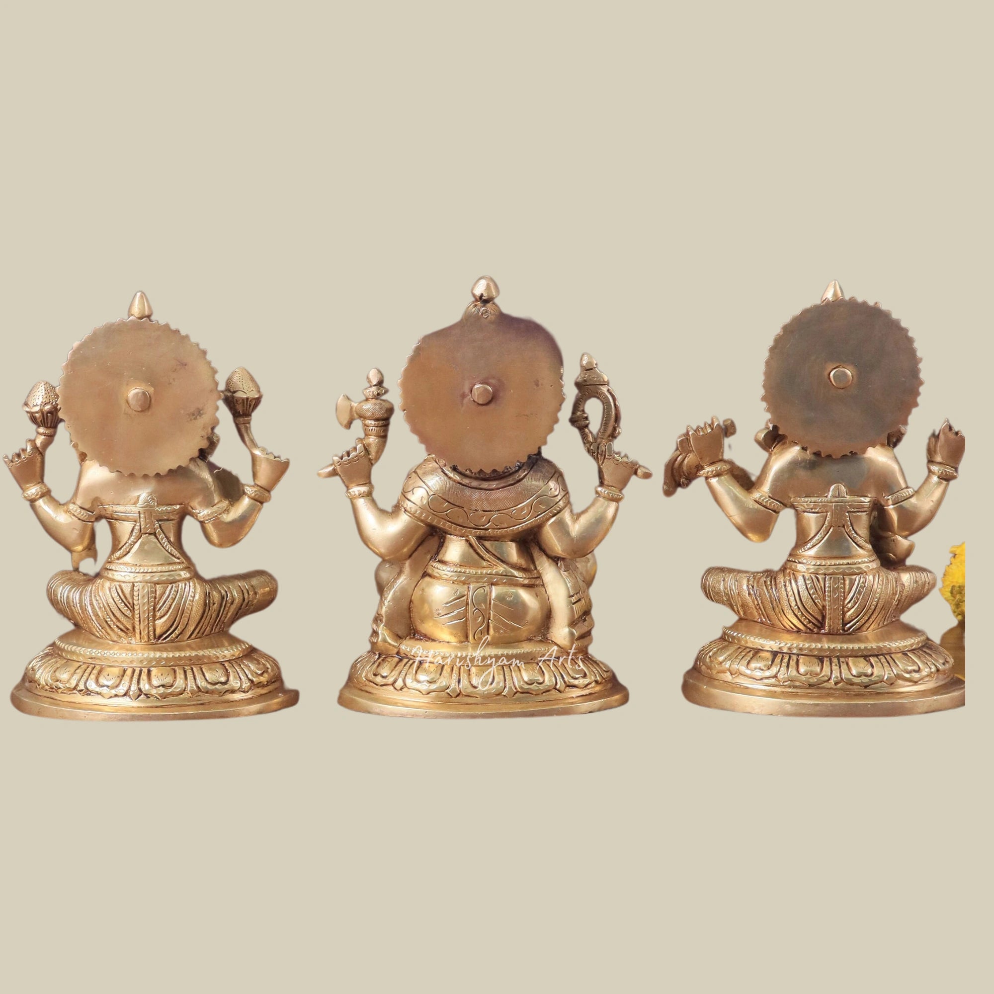 8" Brass Lakshmi Ganesha Saraswati Figurines with Intricate Design4