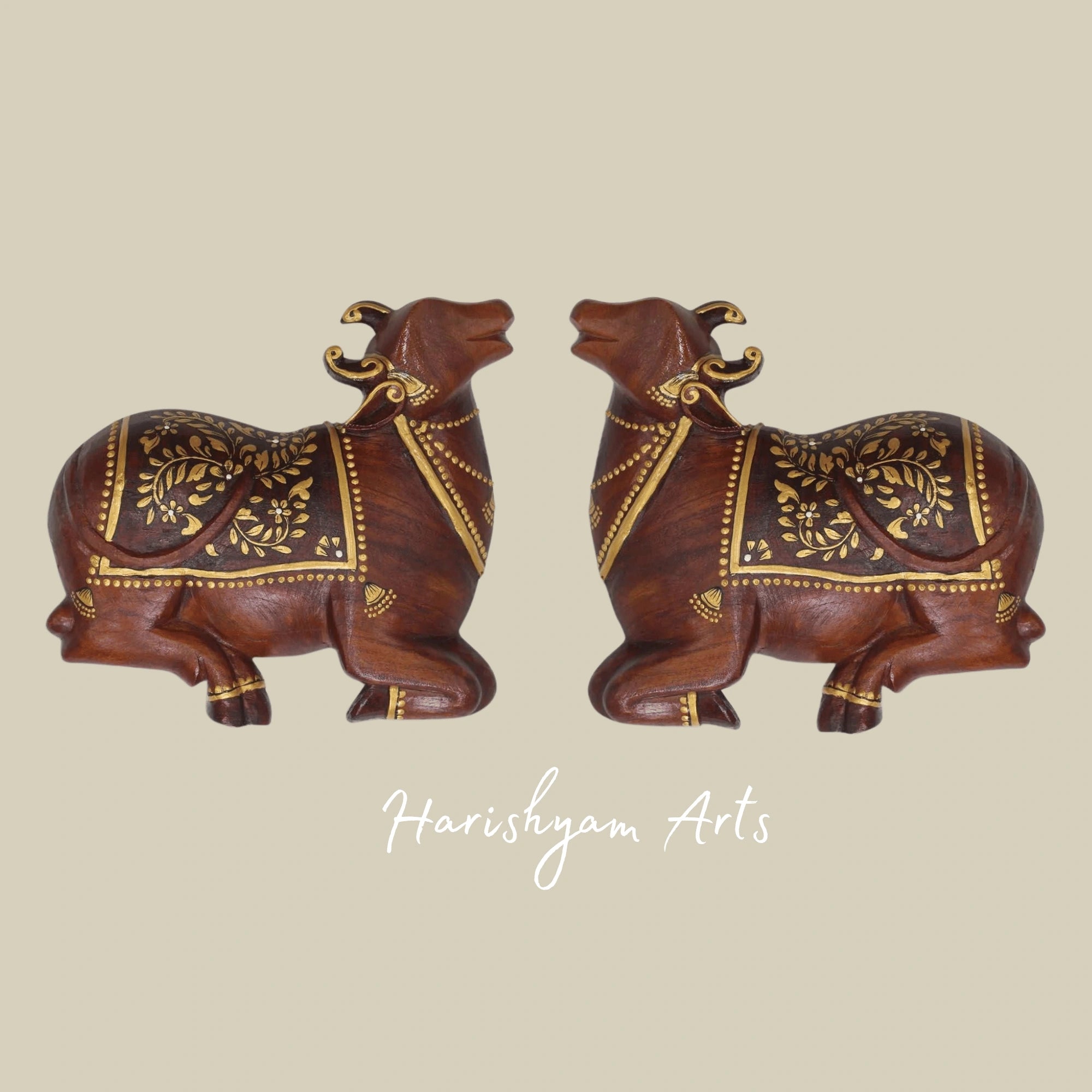 8" Carved Wooden Wall Art – Pichwai Cow Design for Ethnic Home Decor