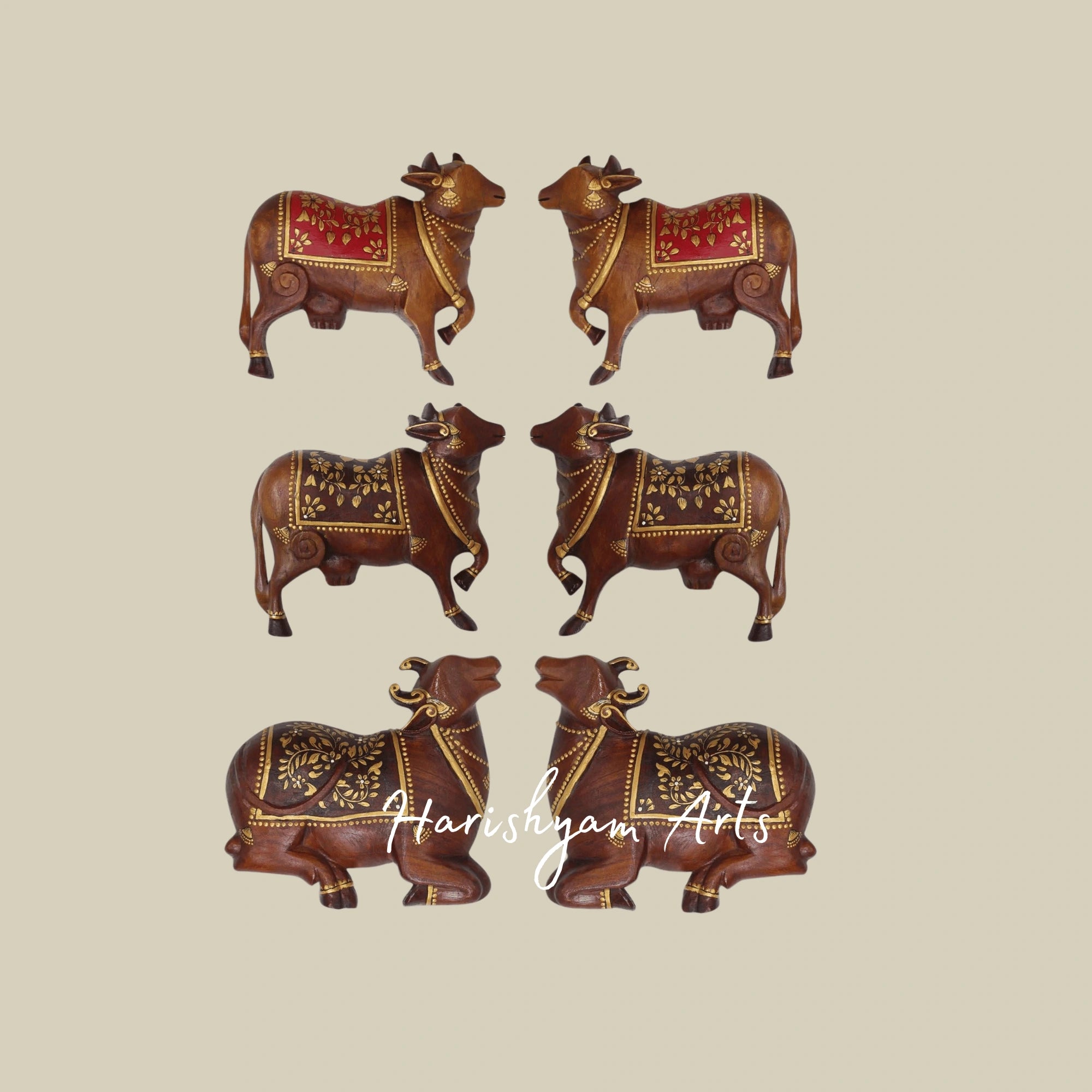 8" Carved Wooden Wall Art – Pichwai Cow Design for Ethnic Home Decor