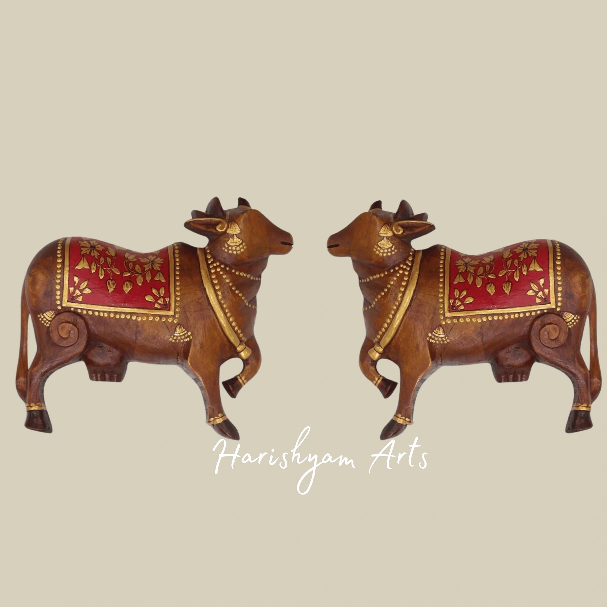 8" Carved Wooden Wall Art – Pichwai Cow Design for Ethnic Home Decor