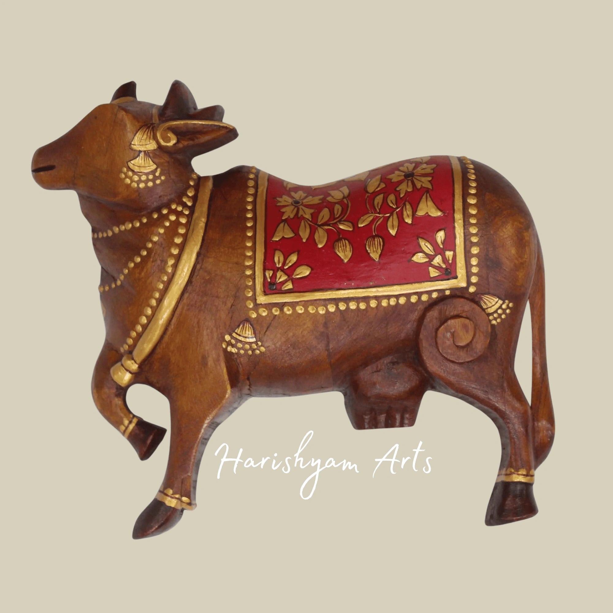 8" Carved Wooden Wall Art – Pichwai Cow Design for Ethnic Home Decor