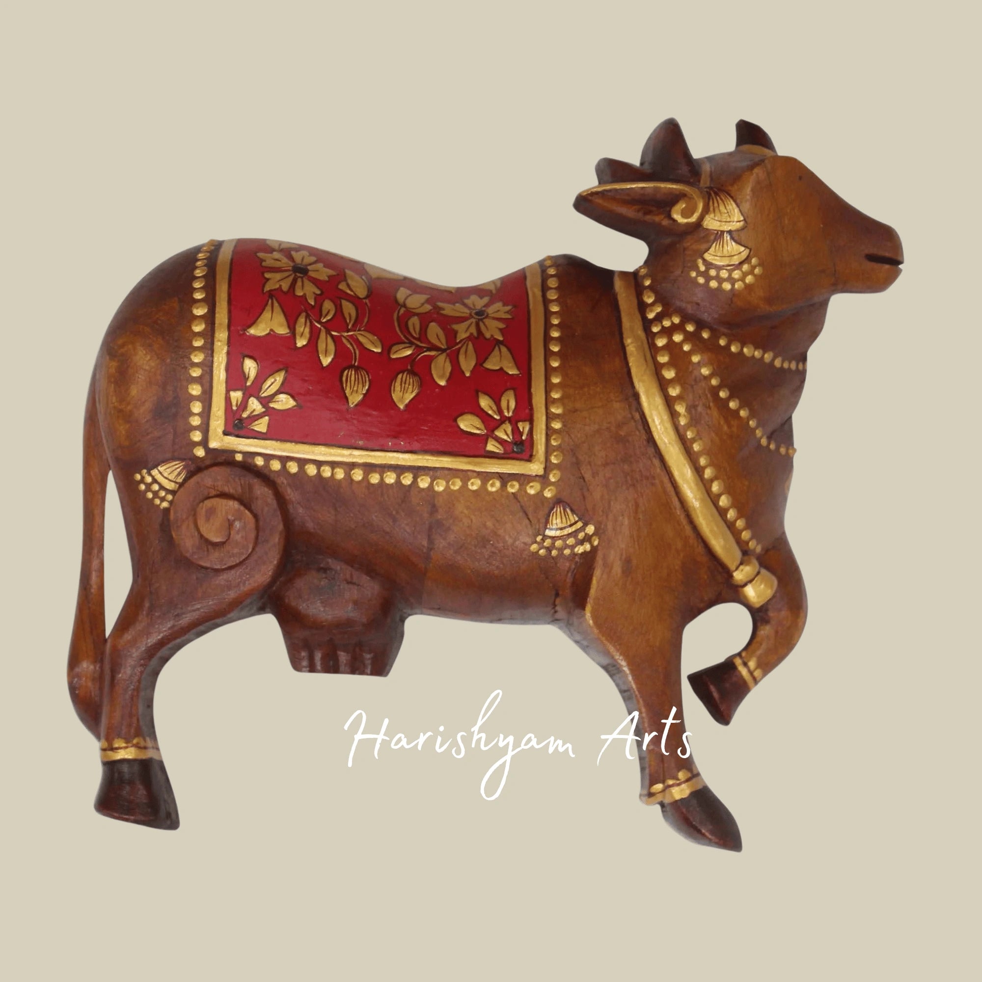 8" Carved Wooden Wall Art – Pichwai Cow Design for Ethnic Home Decor