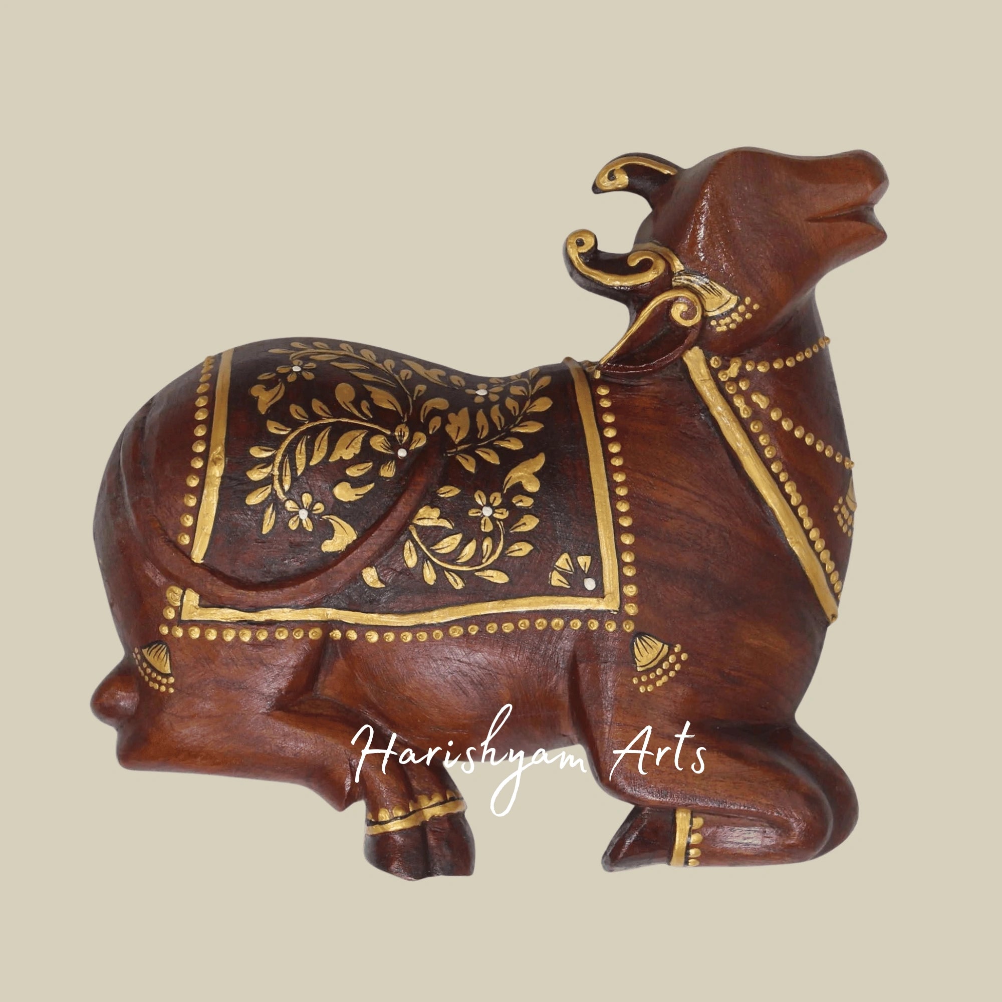 8" Carved Wooden Wall Art – Pichwai Cow Design for Ethnic Home Decor