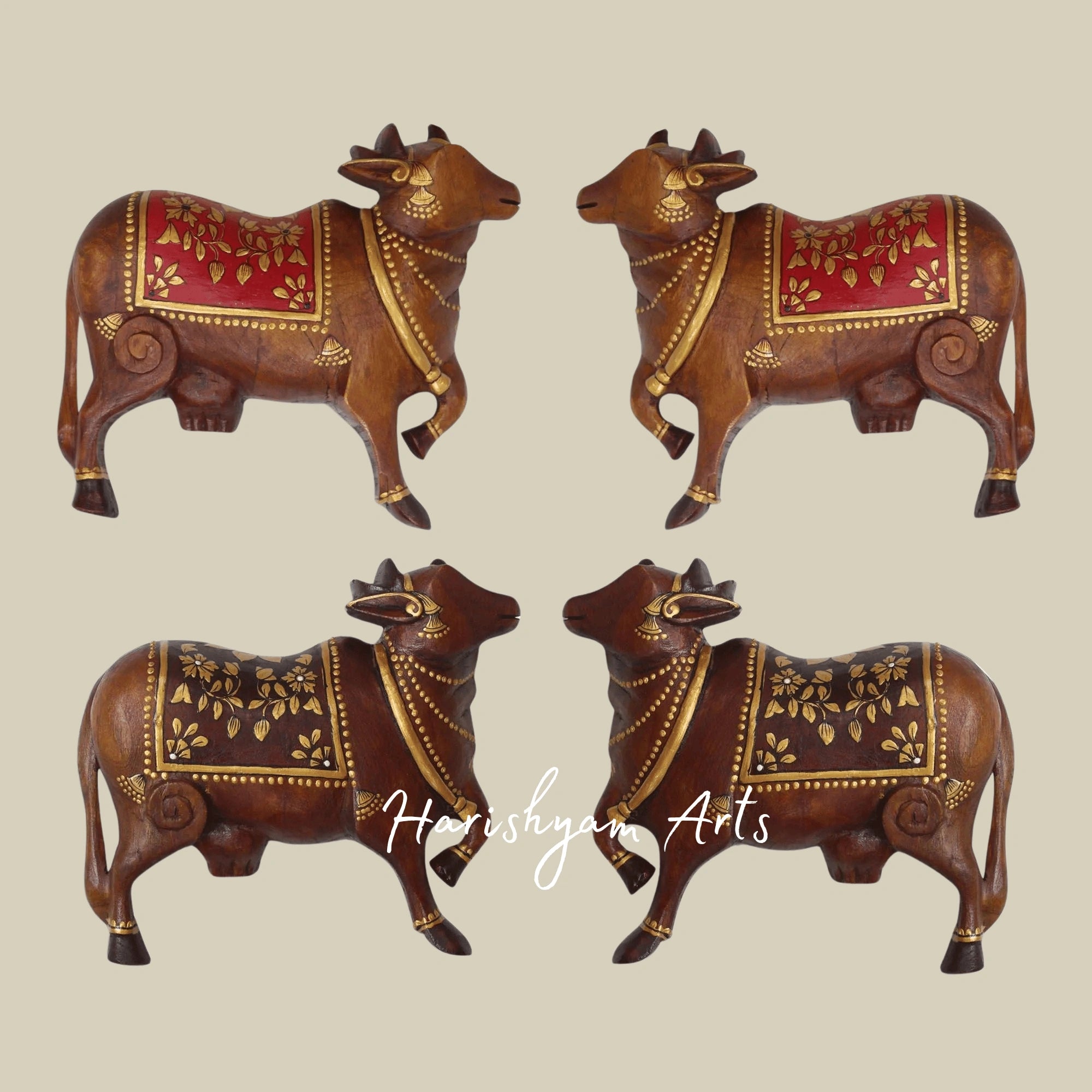 8" Carved Wooden Wall Art – Pichwai Cow Design for Ethnic Home Decor