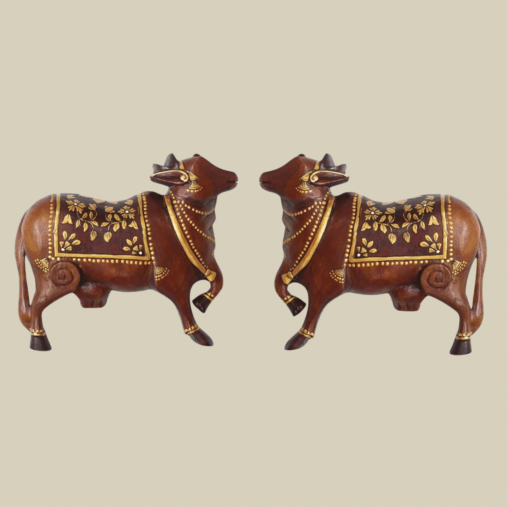 8" Carved Wooden Wall Art – Pichwai Cow Design for Ethnic Home Decor