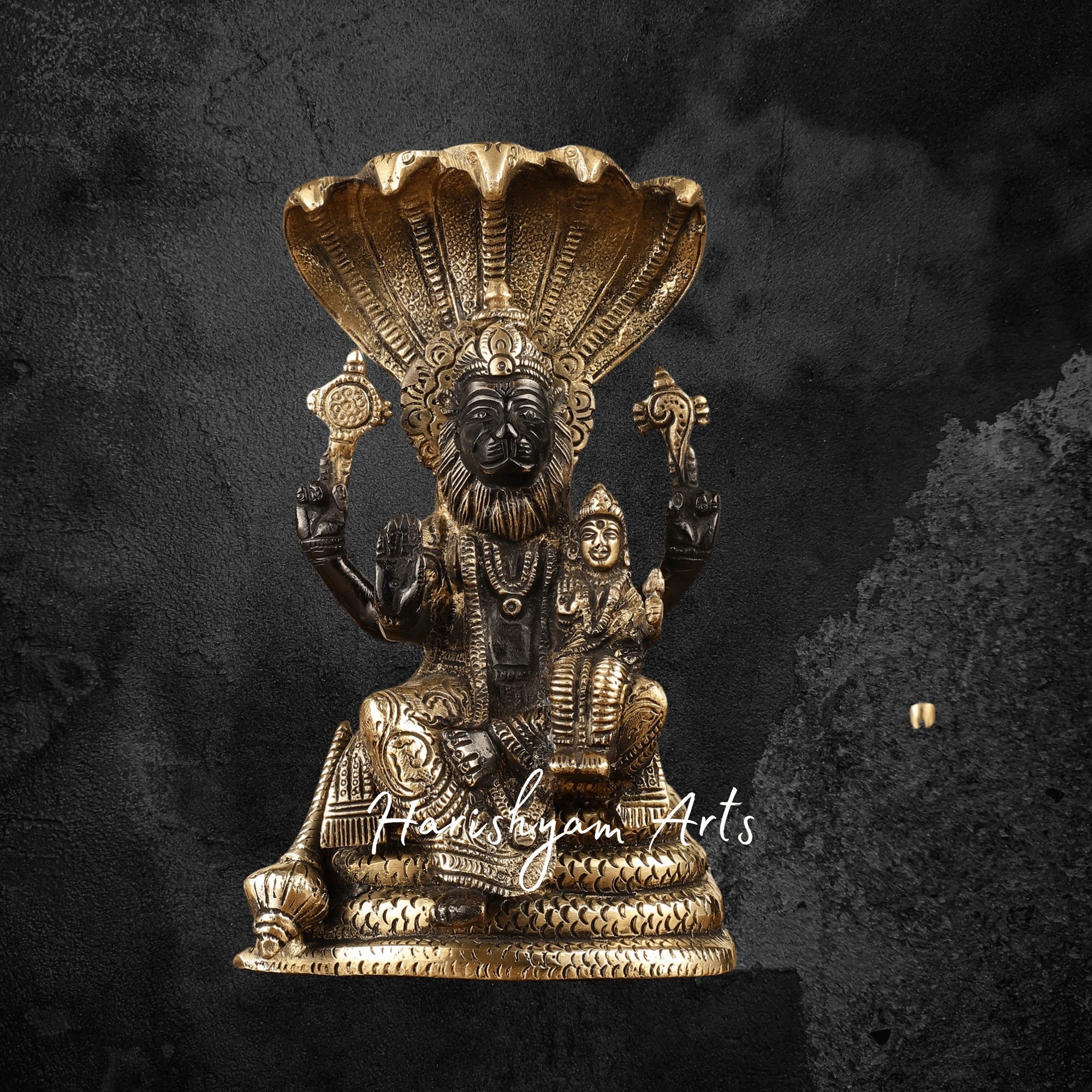 8" Handcrafted Brass Lakshmi Narasimha Murti – Divine Statue for Home Temple
