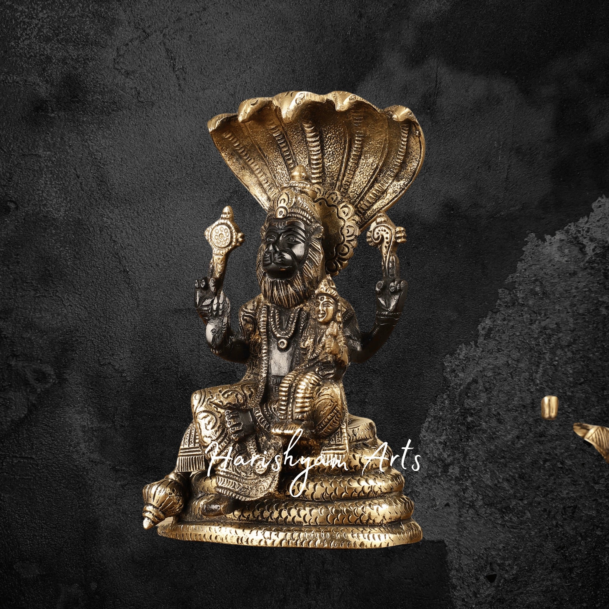 8" Handcrafted Brass Lakshmi Narasimha Murti – Divine Statue for Home Temple3