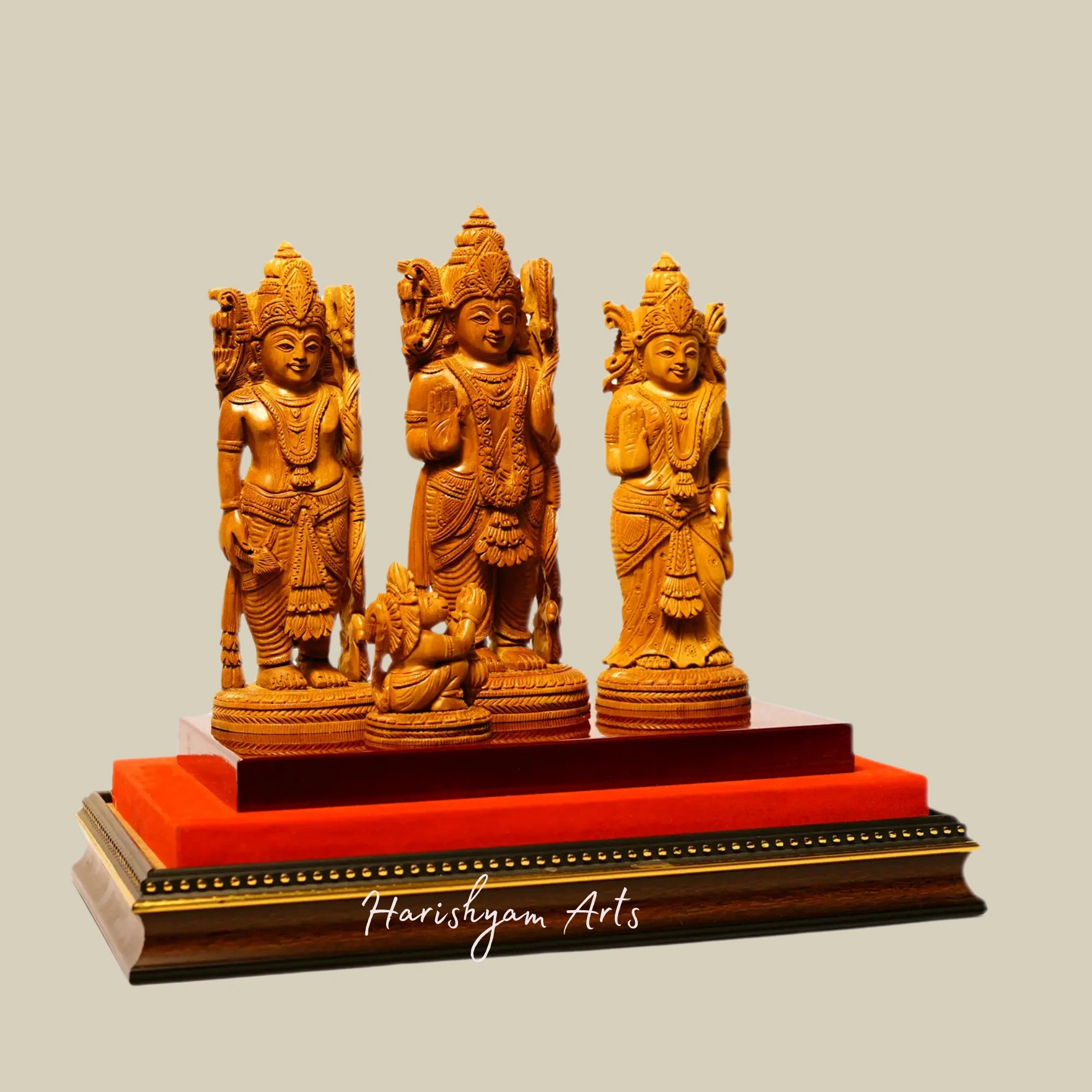 8" Handcrafted Ram Darbar Wooden Statue with Sandalwood Carving3