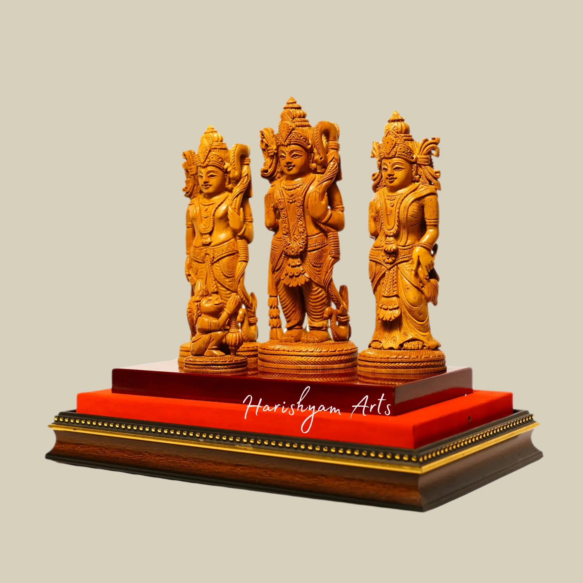 8" Handcrafted Ram Darbar Wooden Statue with Sandalwood Carving4