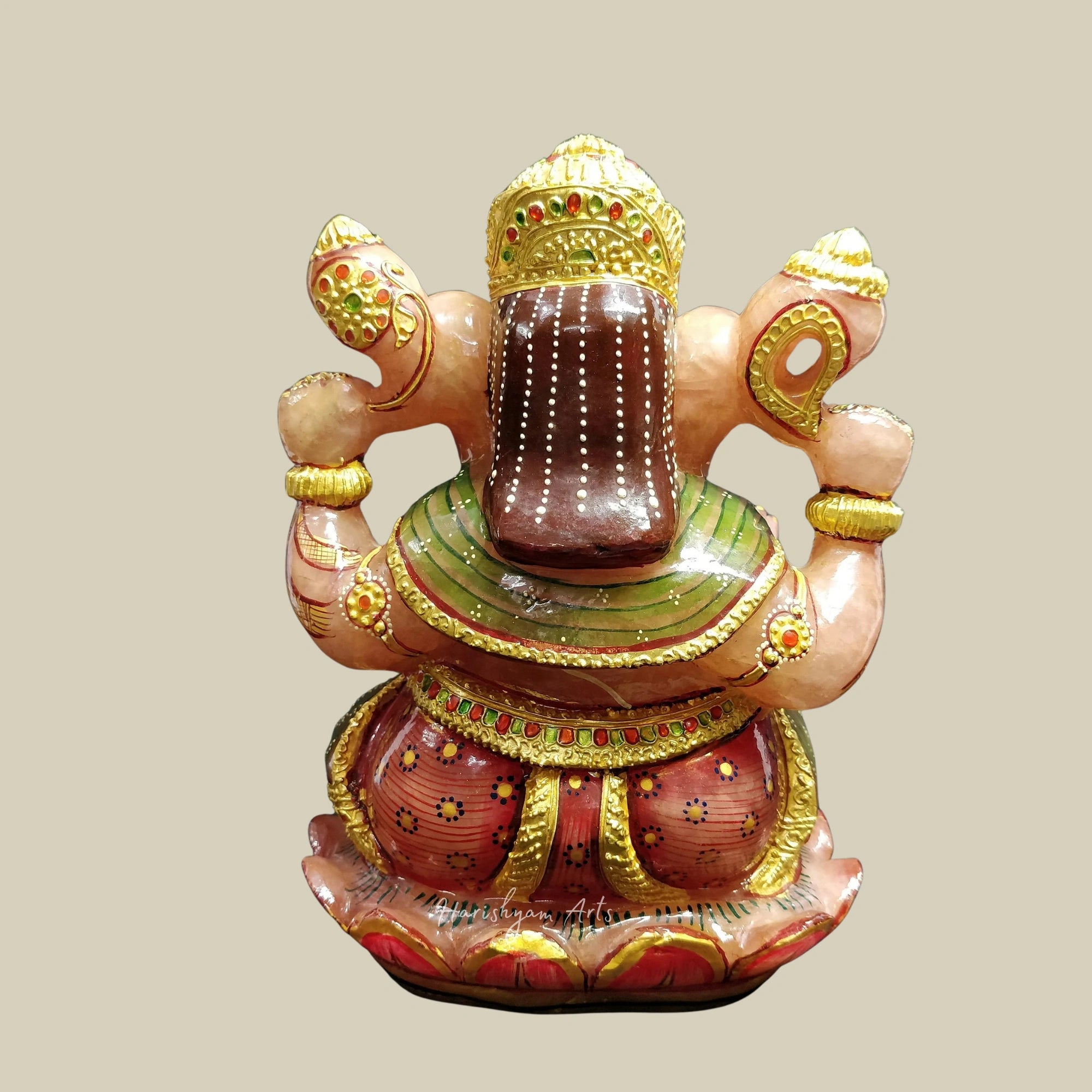 8" Pink Rose Quartz Ganesha Figurine Gemstone Ganpati Idol for Positive Energy Decor