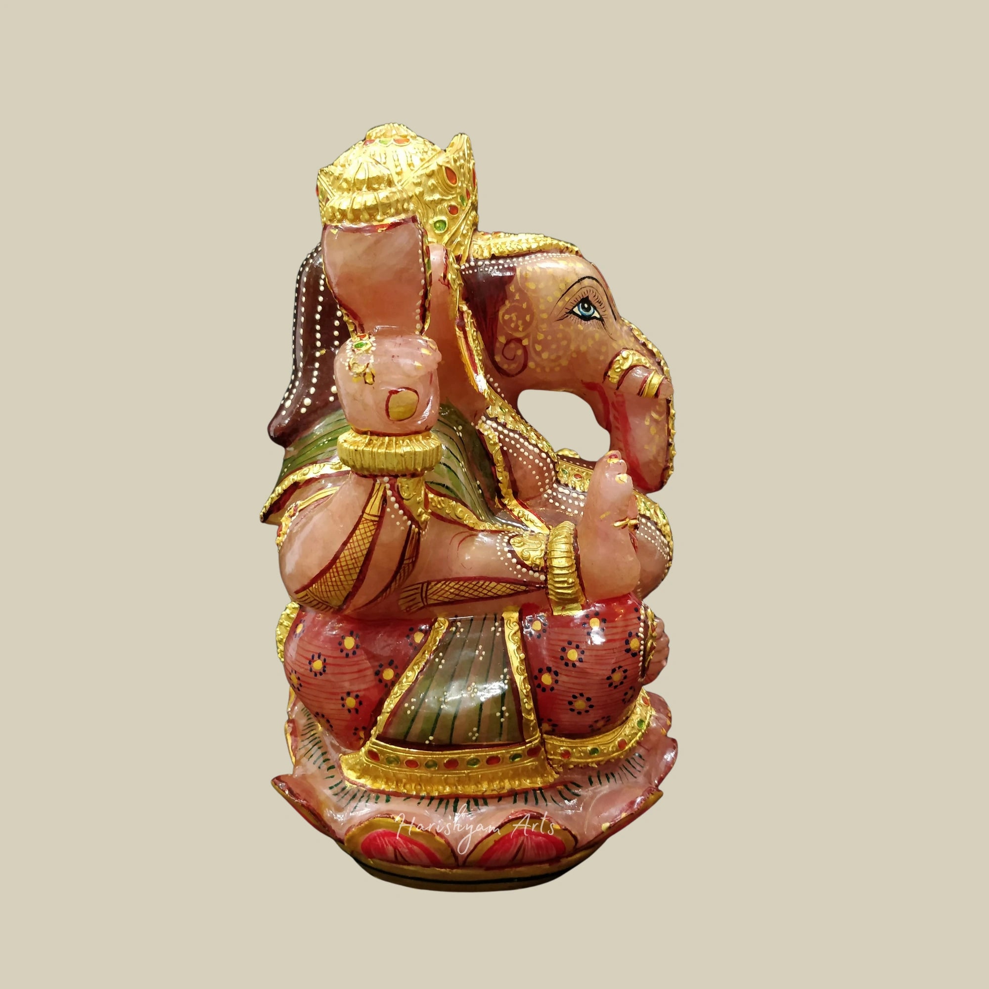 8" Pink Rose Quartz Ganesha Figurine Gemstone Ganpati Idol for Positive Energy Decor