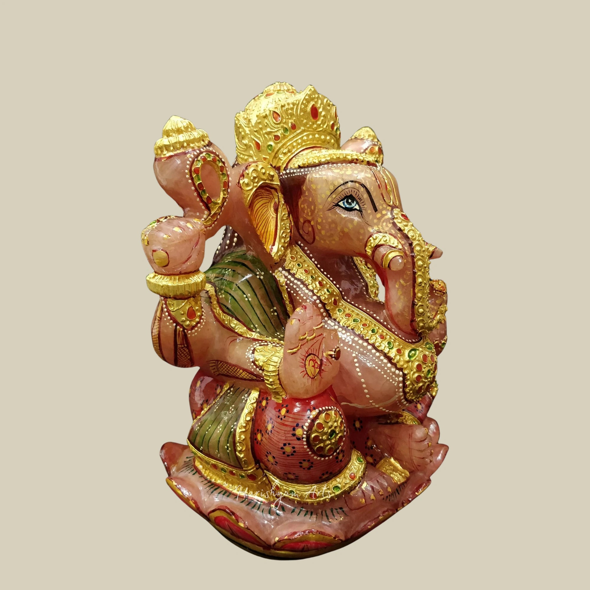 8" Pink Rose Quartz Ganesha Figurine Gemstone Ganpati Idol for Positive Energy Decor