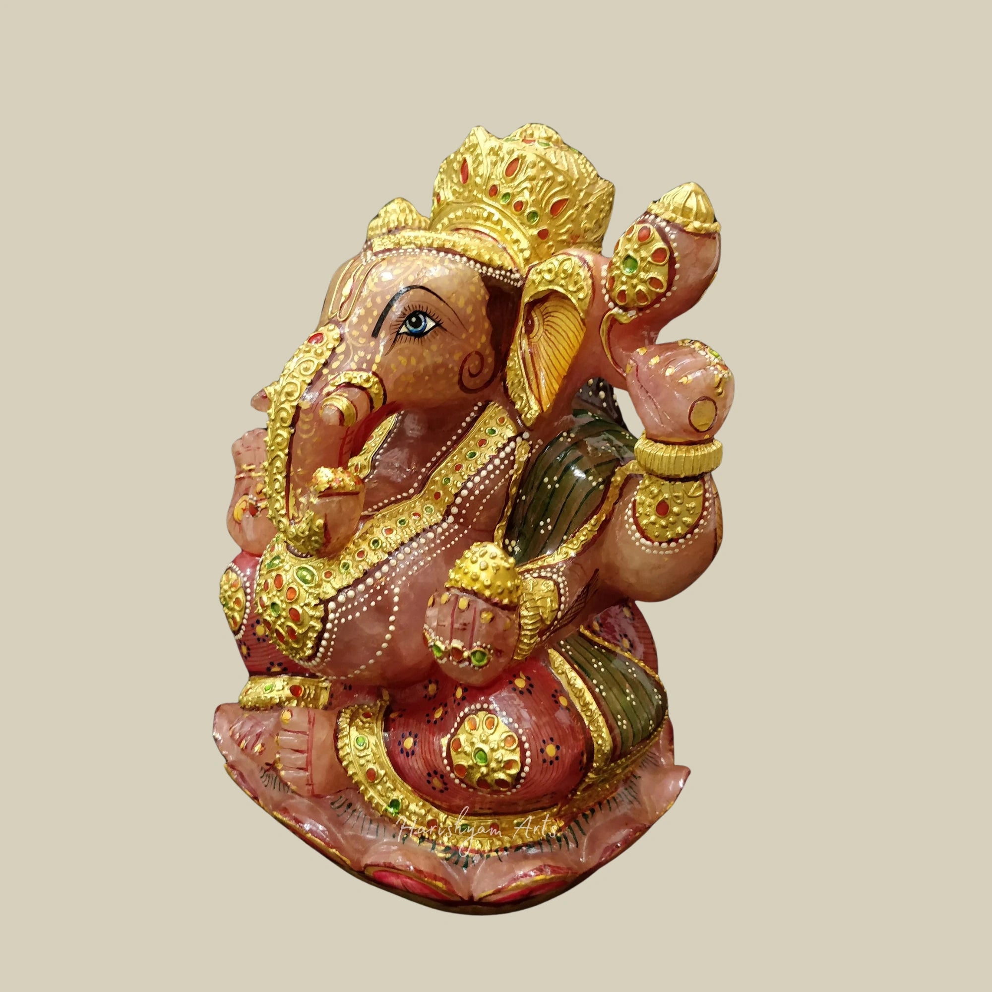 8" Pink Rose Quartz Ganesha Figurine Gemstone Ganpati Idol for Positive Energy Decor