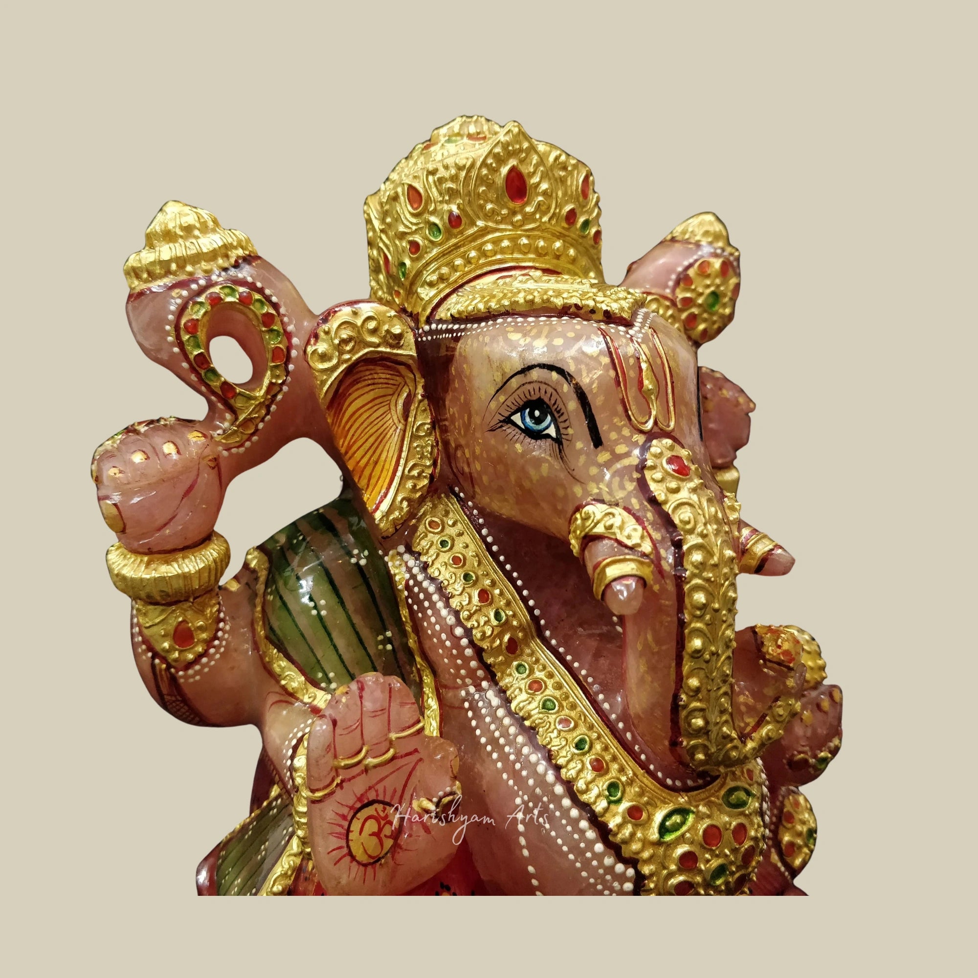 8" Pink Rose Quartz Ganesha Figurine Gemstone Ganpati Idol for Positive Energy Decor
