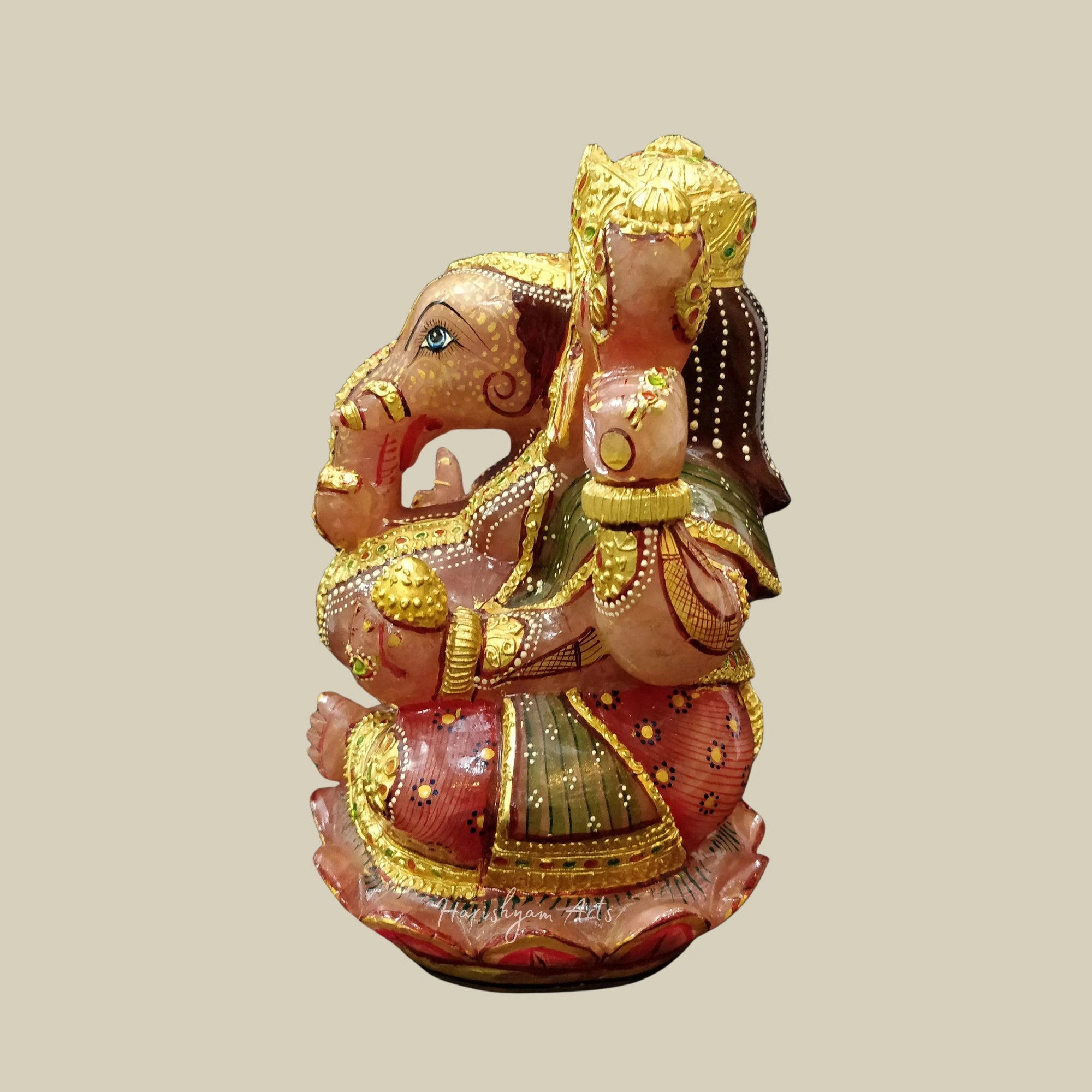 8" Pink Rose Quartz Ganesha Figurine Gemstone Ganpati Idol for Positive Energy Decor