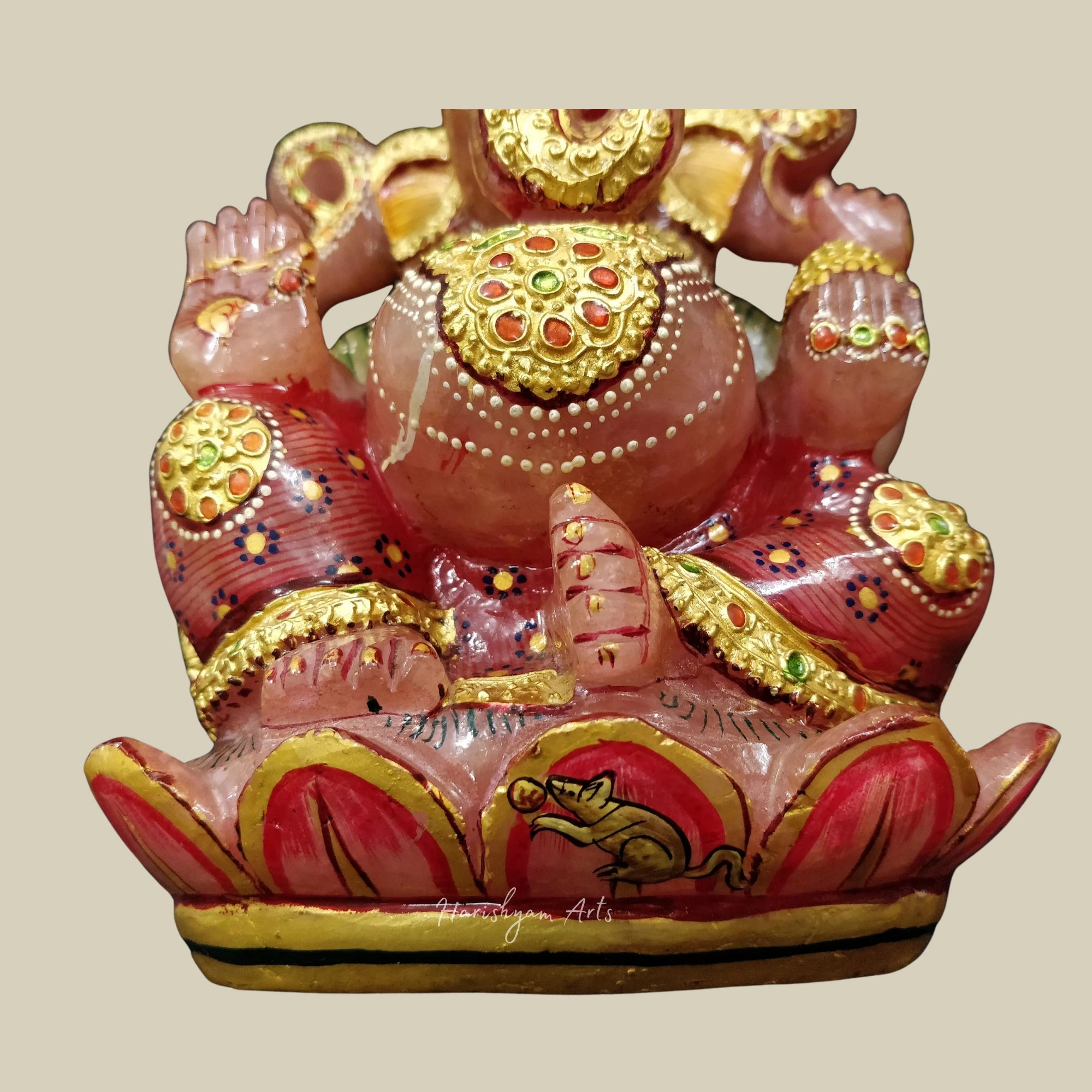 8" Pink Rose Quartz Ganesha Figurine Gemstone Ganpati Idol for Positive Energy Decor