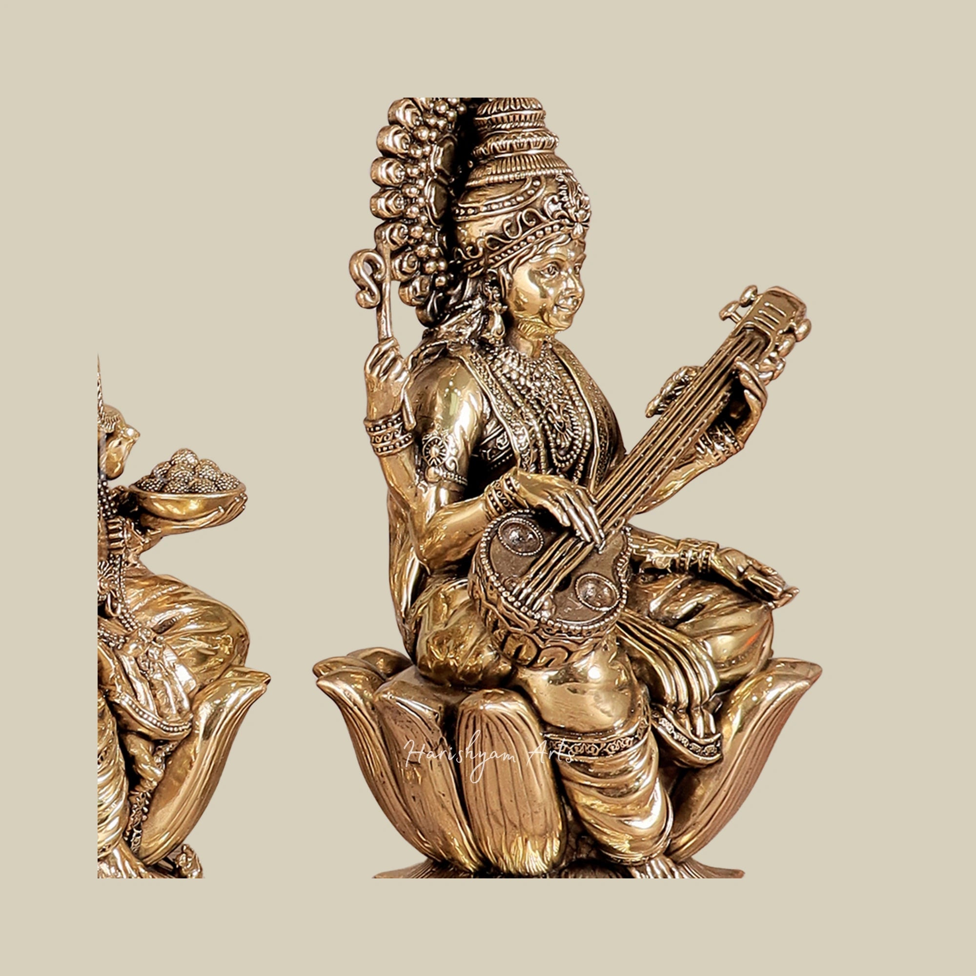 8" Premium Brass Ganesha Lakshmi Saraswati Idols with Intricate Craftsmanship