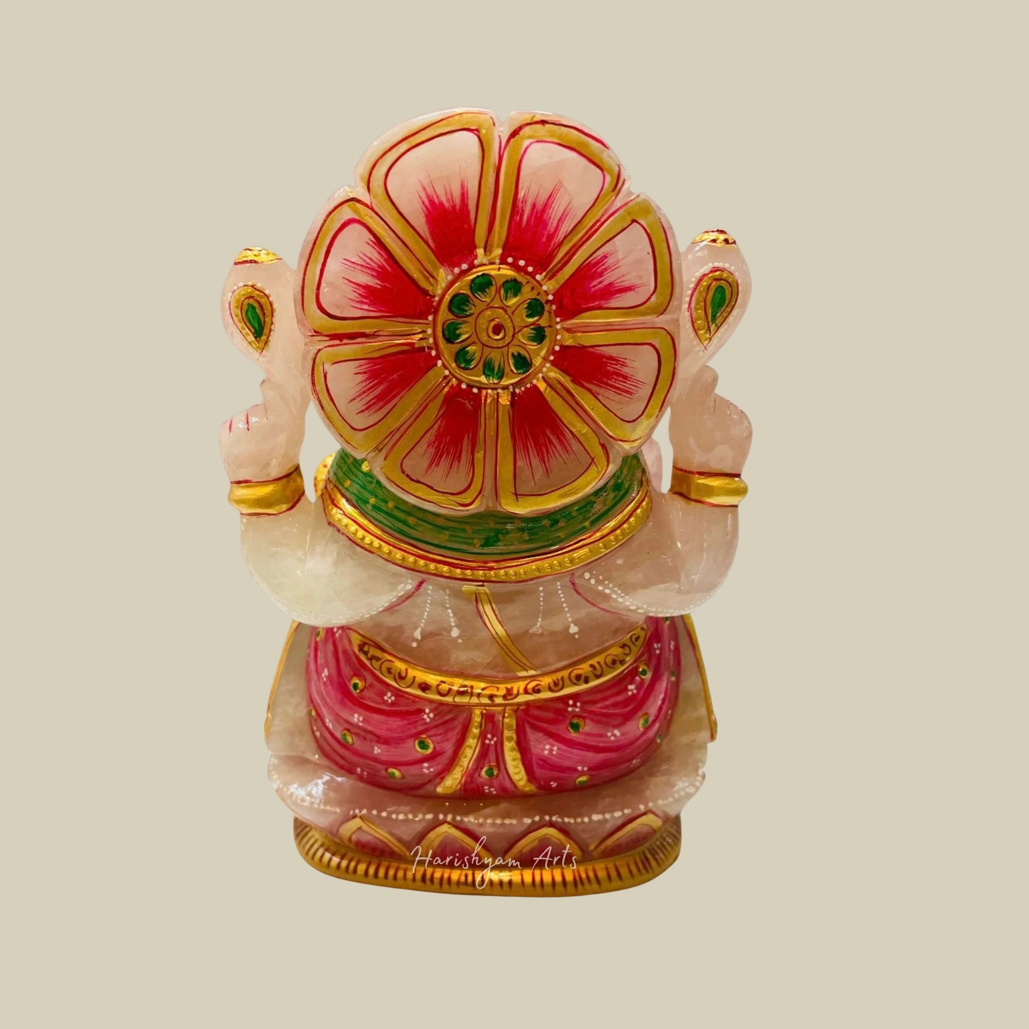 8" Rose Gemstone Ganesha Murti Handmade Semi Precious Ganesh Idol for Home