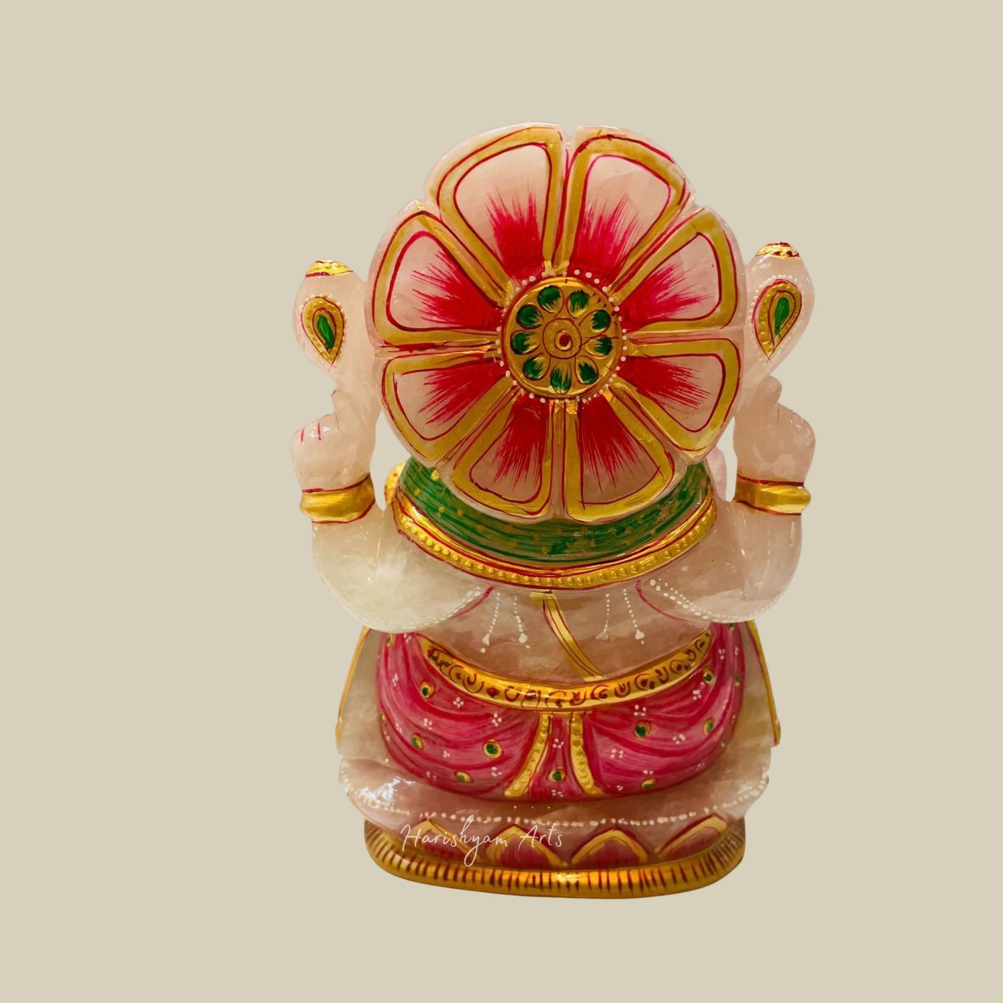 8" Rose Gemstone Ganesha Murti Handmade Semi Precious Ganesh Idol for Home