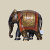 8" Teak Wood Carved Elephant with Stone Inlay Work