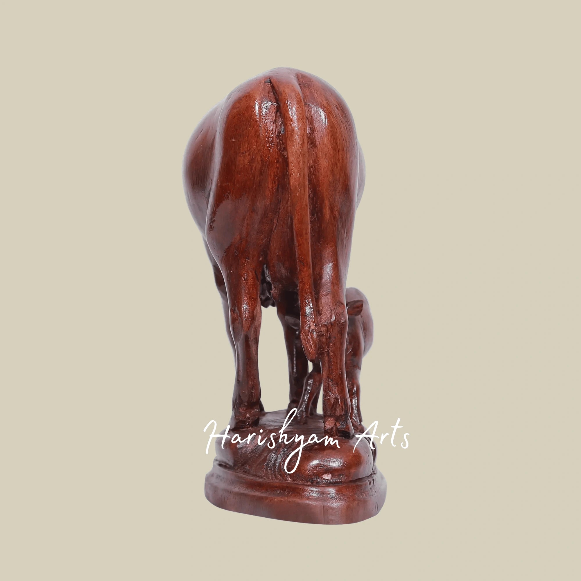 8" Wooden Cow and Calf Statue – Handcrafted Farm Animal Figurine for Living Room Decor