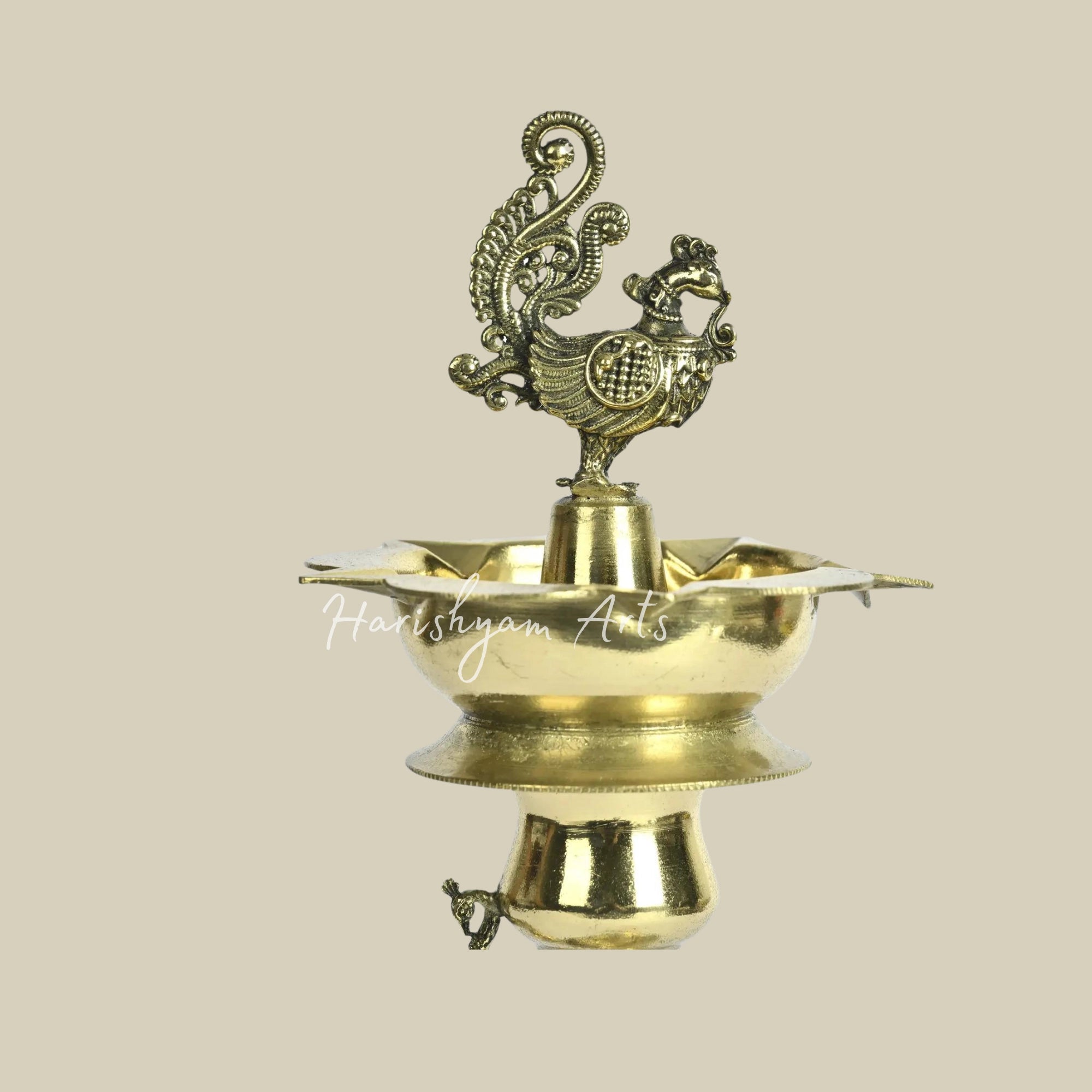 8" Designer Brass Peacock Lamp with Elephant Motif1