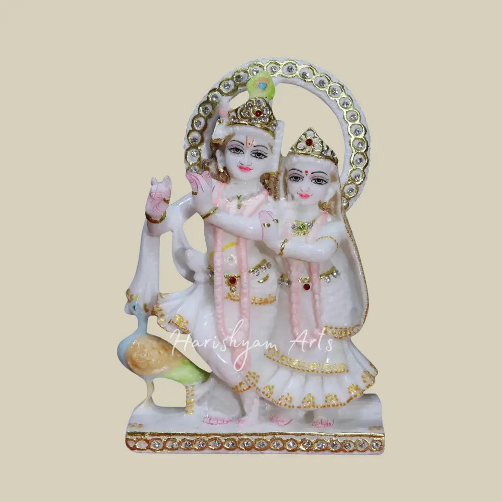 8" Marble Pair Of Radha Krishna Murti