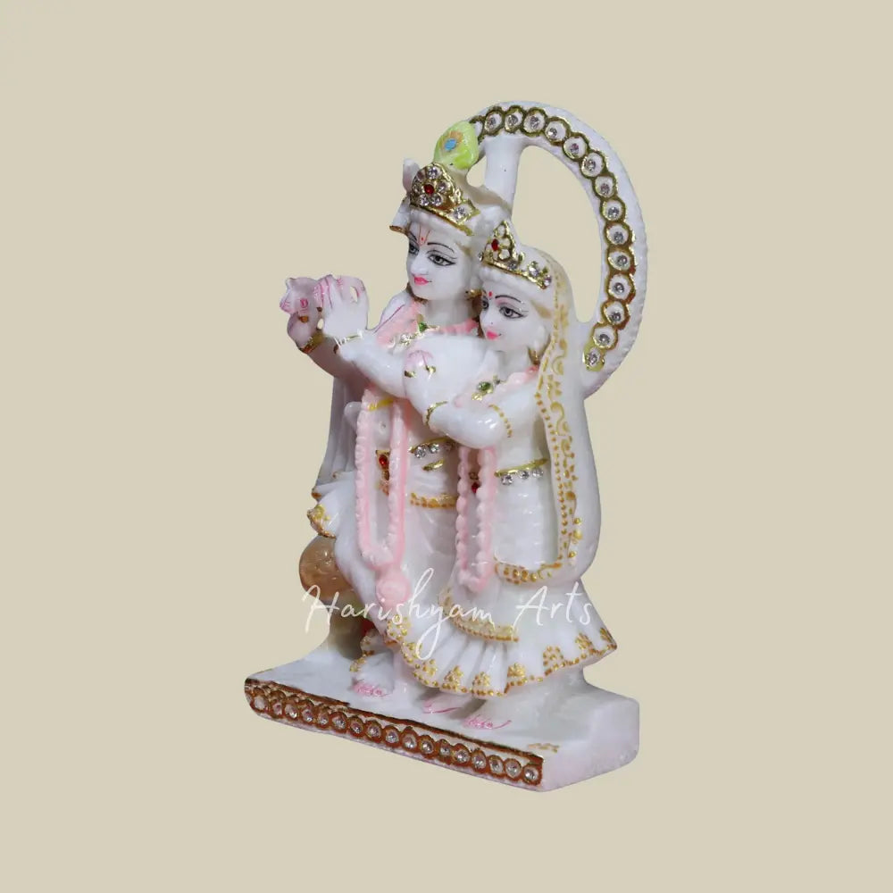 8" Marble Pair Of Radha Krishna Murti