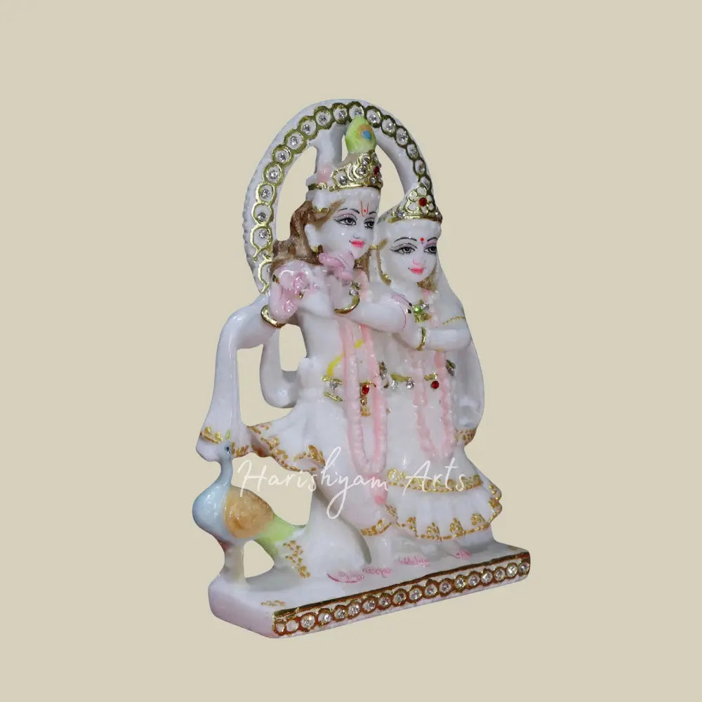 8" Marble Pair Of Radha Krishna Murti