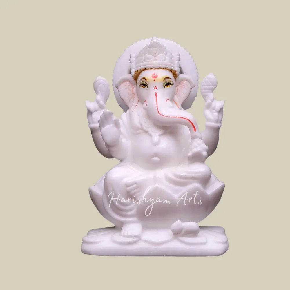 8" Pure White Marble Ganesha Statue