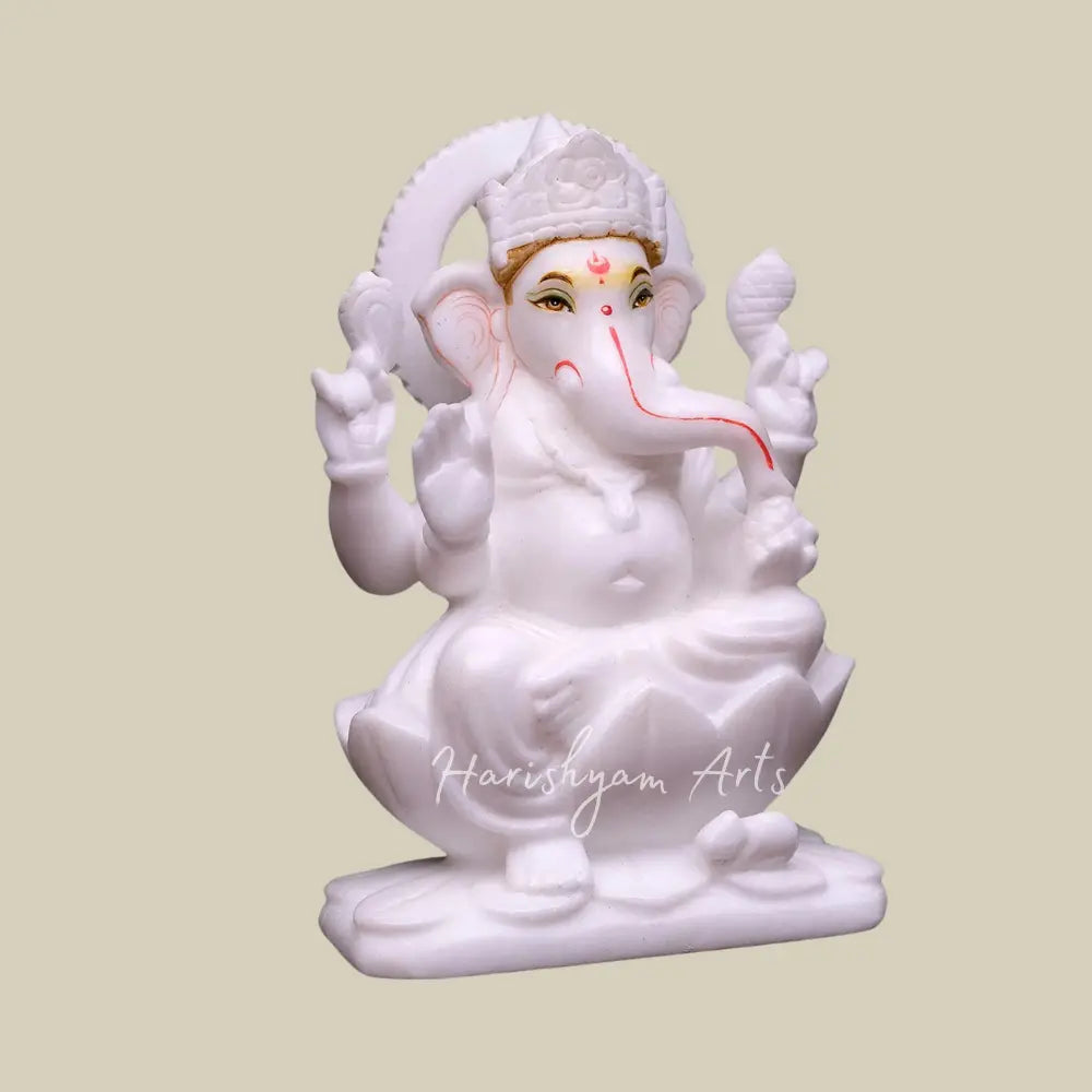 8" Pure White Marble Ganesha Statue