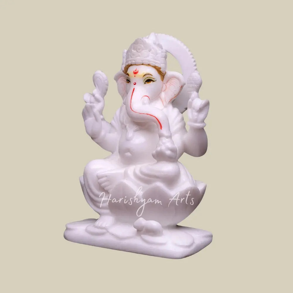 8" Pure White Marble Ganesha Statue