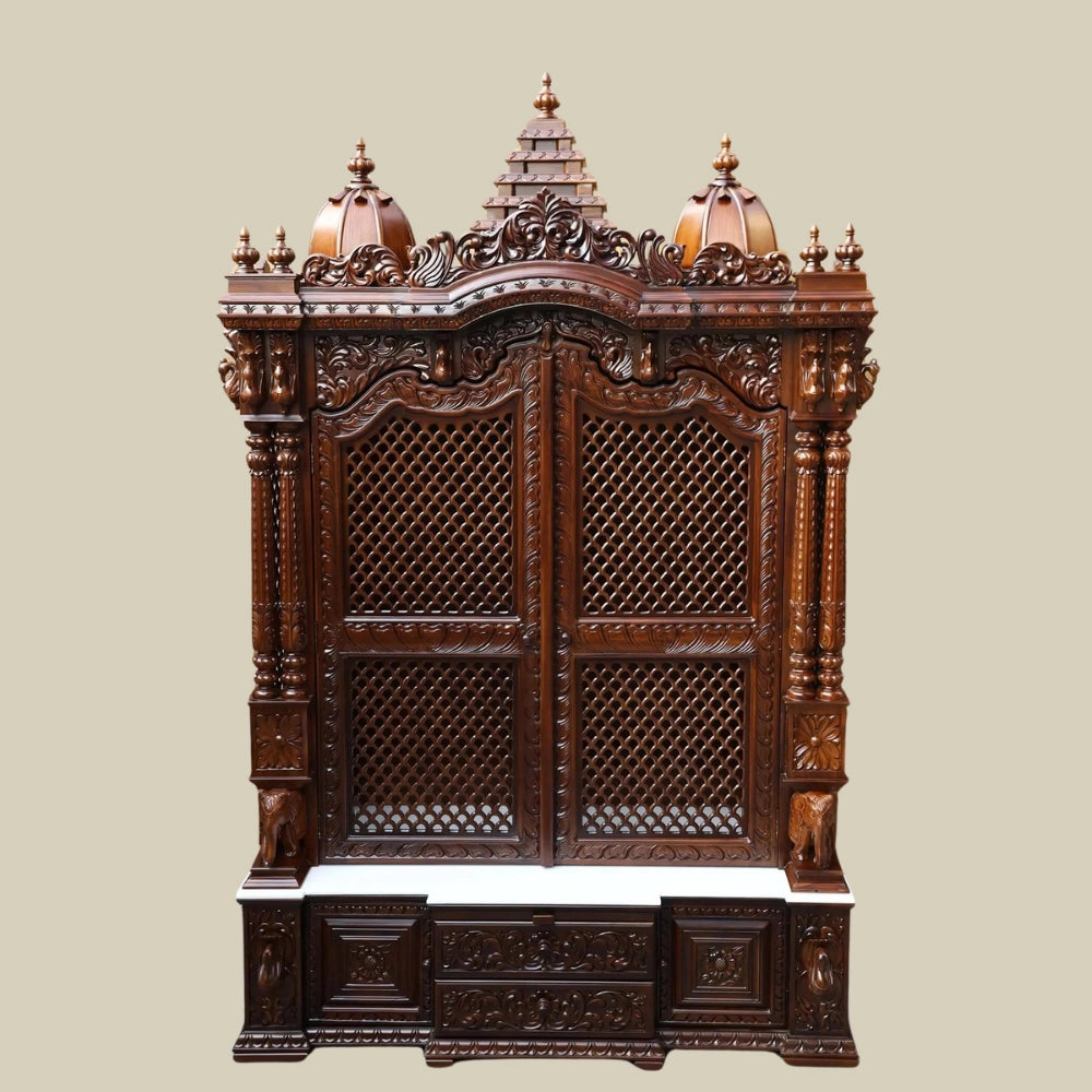 96" Large Pooja Mandir in Teak Wood With Doors