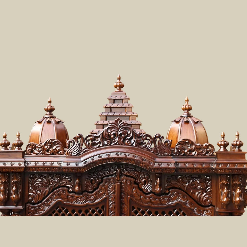 96" Large Pooja Mandir in Teak Wood With Doors