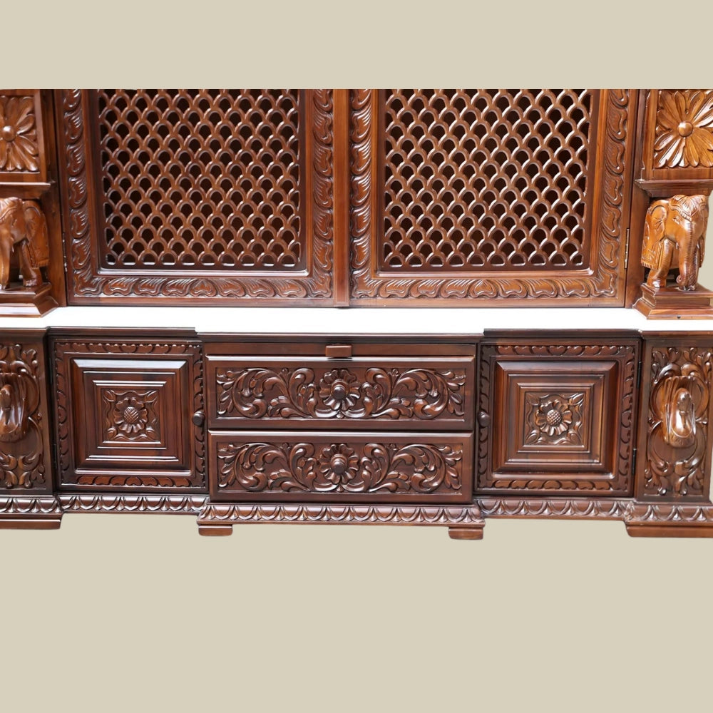 96" Large Pooja Mandir in Teak Wood With Doors