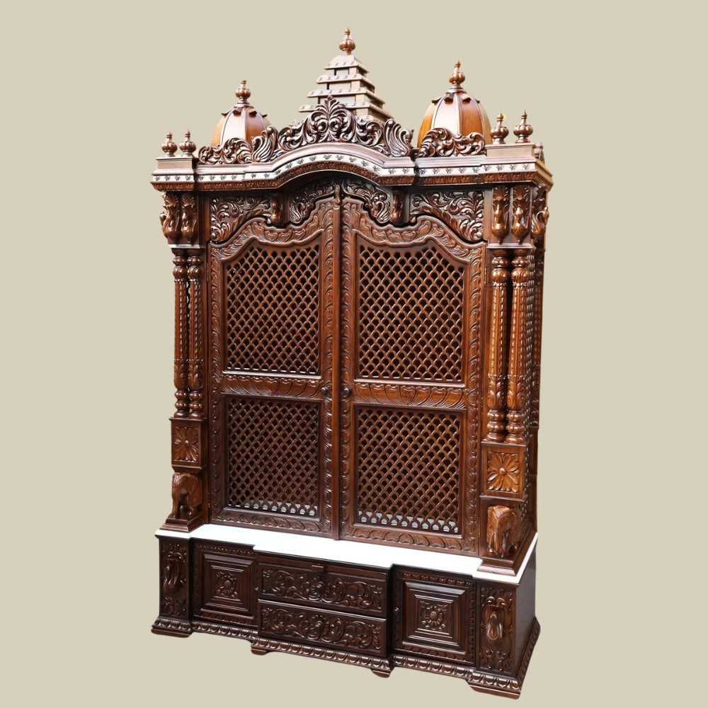 96" Large Pooja Mandir in Teak Wood With Doors