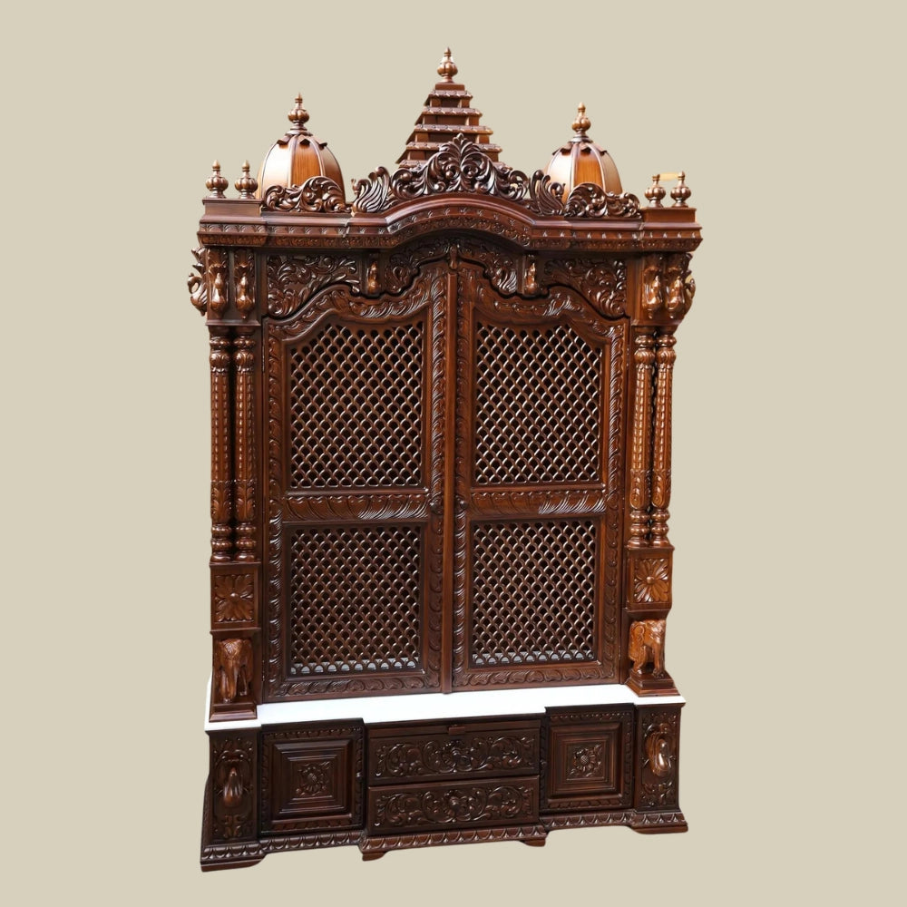 96" Large Pooja Mandir in Teak Wood With Doors