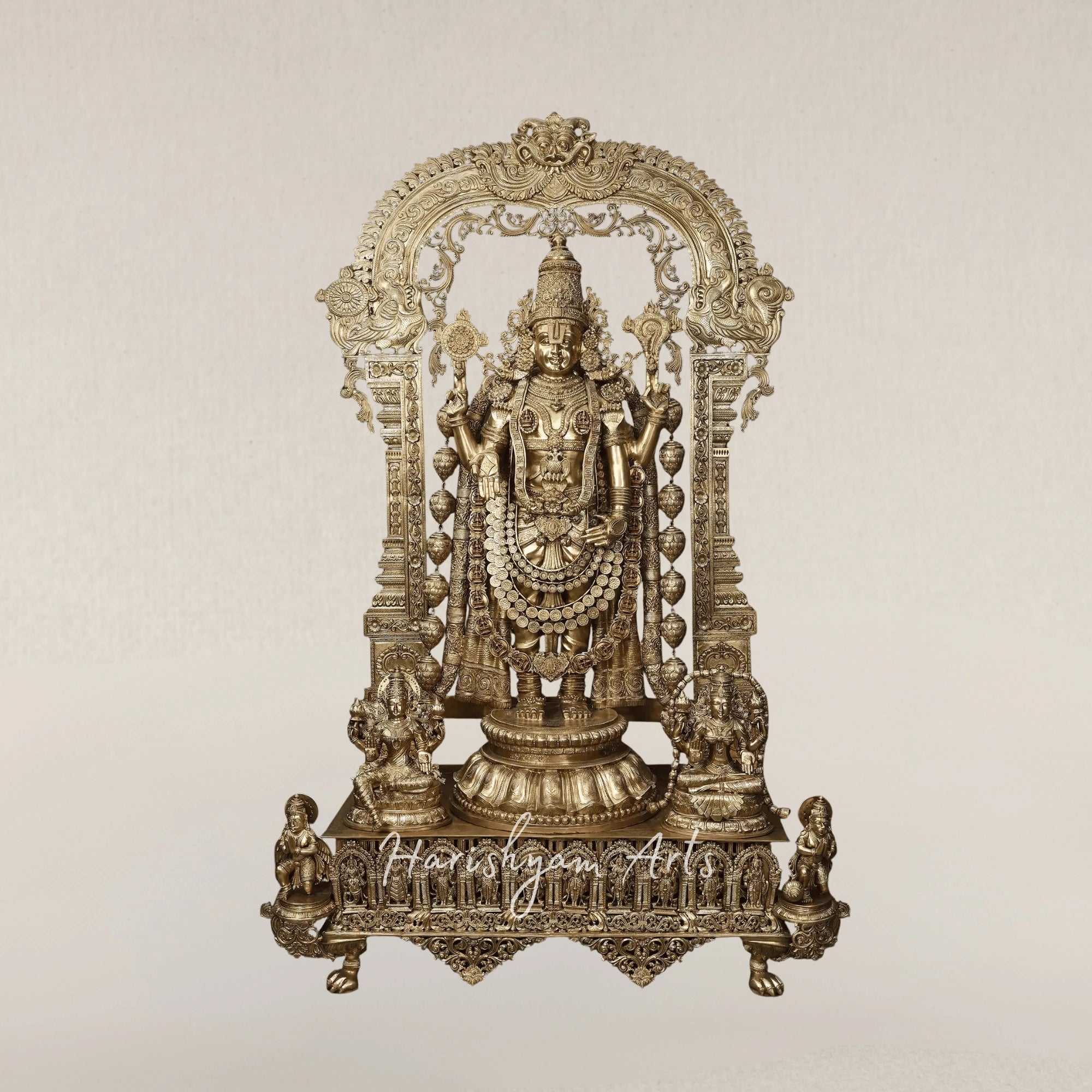96" Grand Tirupati Balaji Panchaloha Bronze Idol with Dashavatara Base Carvings